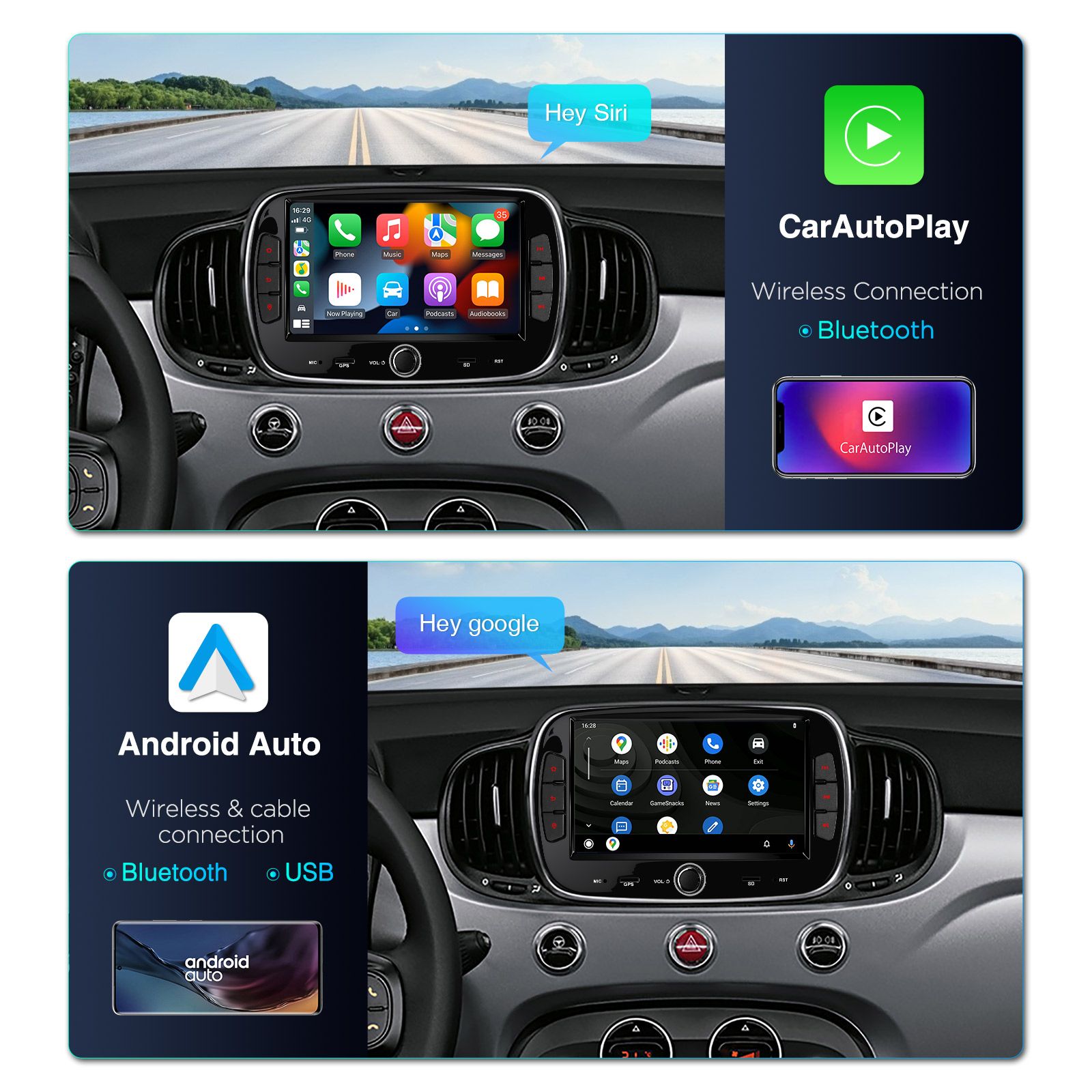 Fiat 500 (2016-2021) Android 13  | GPS autoraadio ja multimeedia keskus