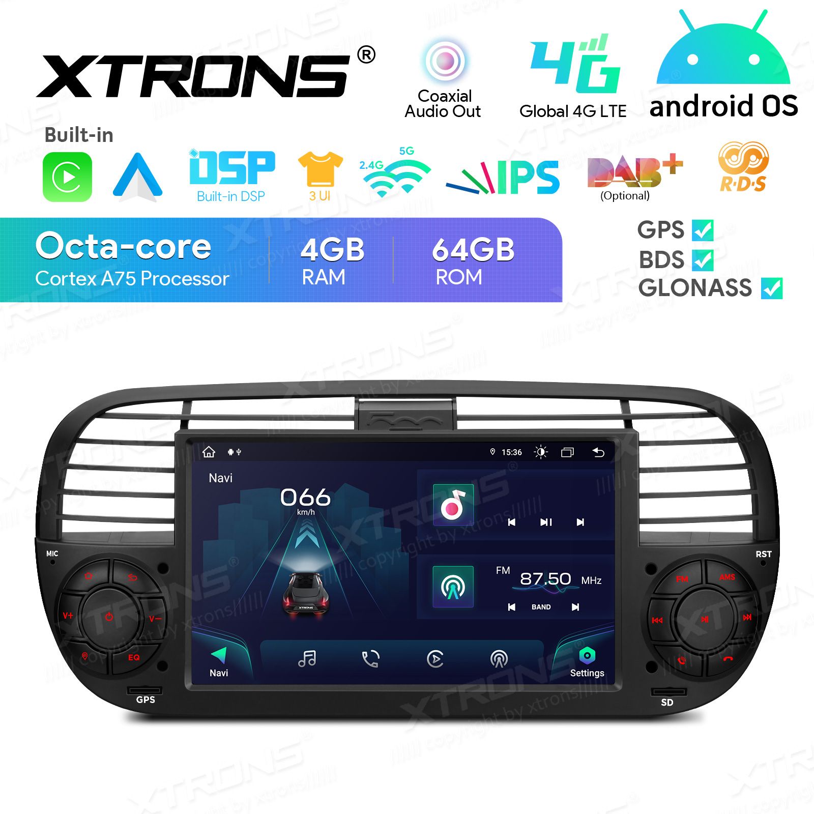 Fiat 500 (2016-2021) Android 13  | GPS autoraadio ja multimeedia keskus