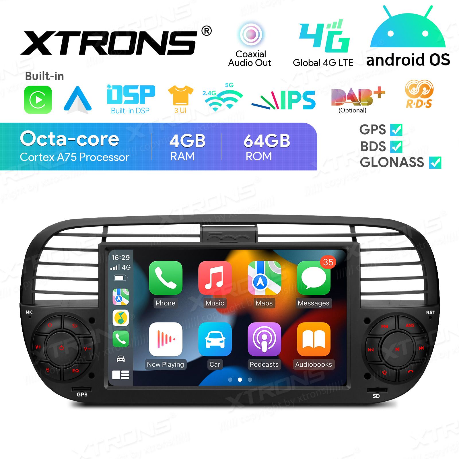Fiat 500 (2016-2021) Android 13  | GPS autoraadio ja multimeedia keskus