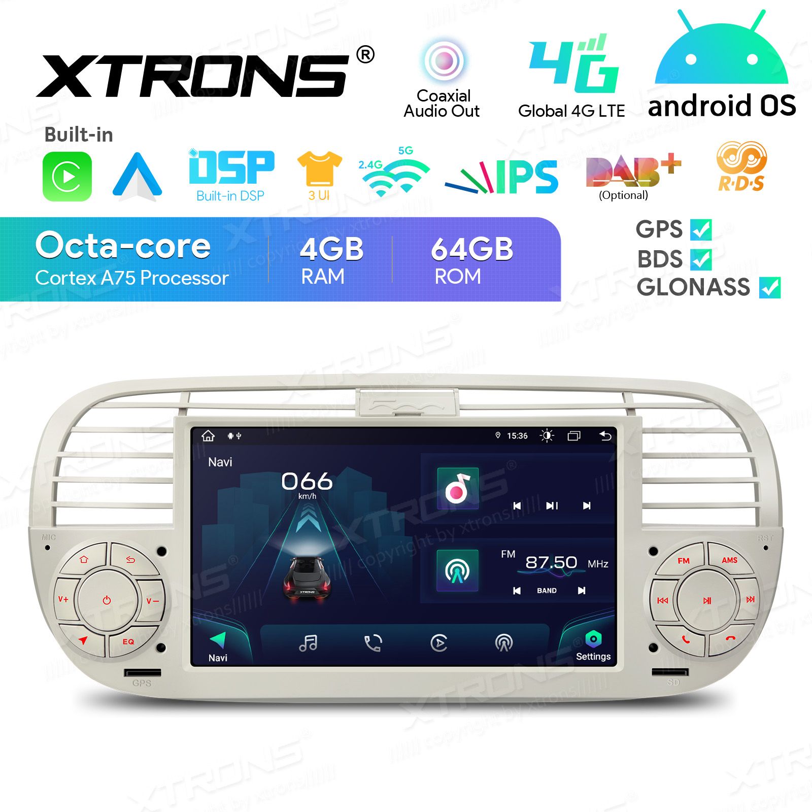 Fiat 500 (2007-2015) Android 13  | GPS autoraadio ja multimeedia keskus
