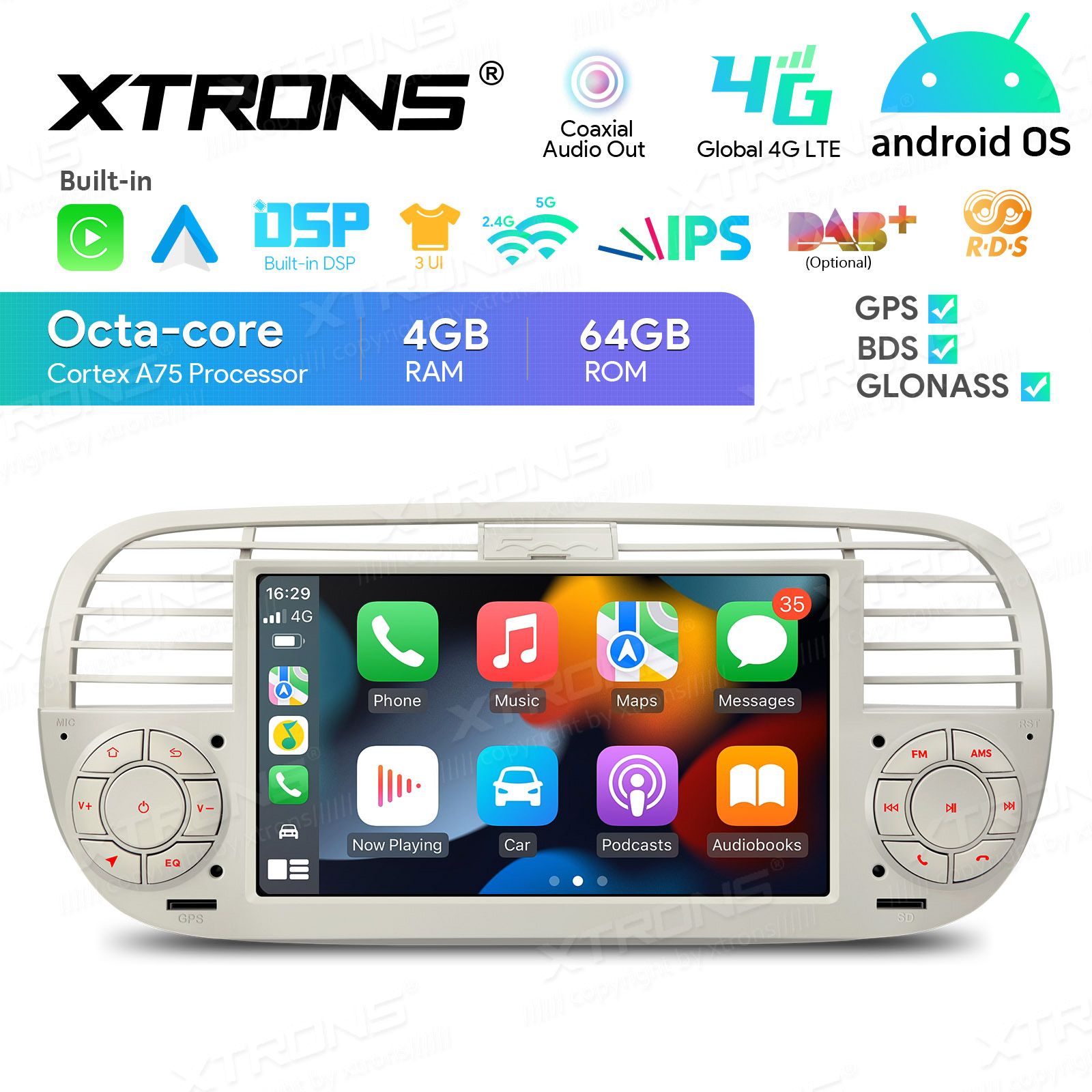 Fiat 500 (2007-2015) Android 13  | GPS autoraadio ja multimeedia keskus