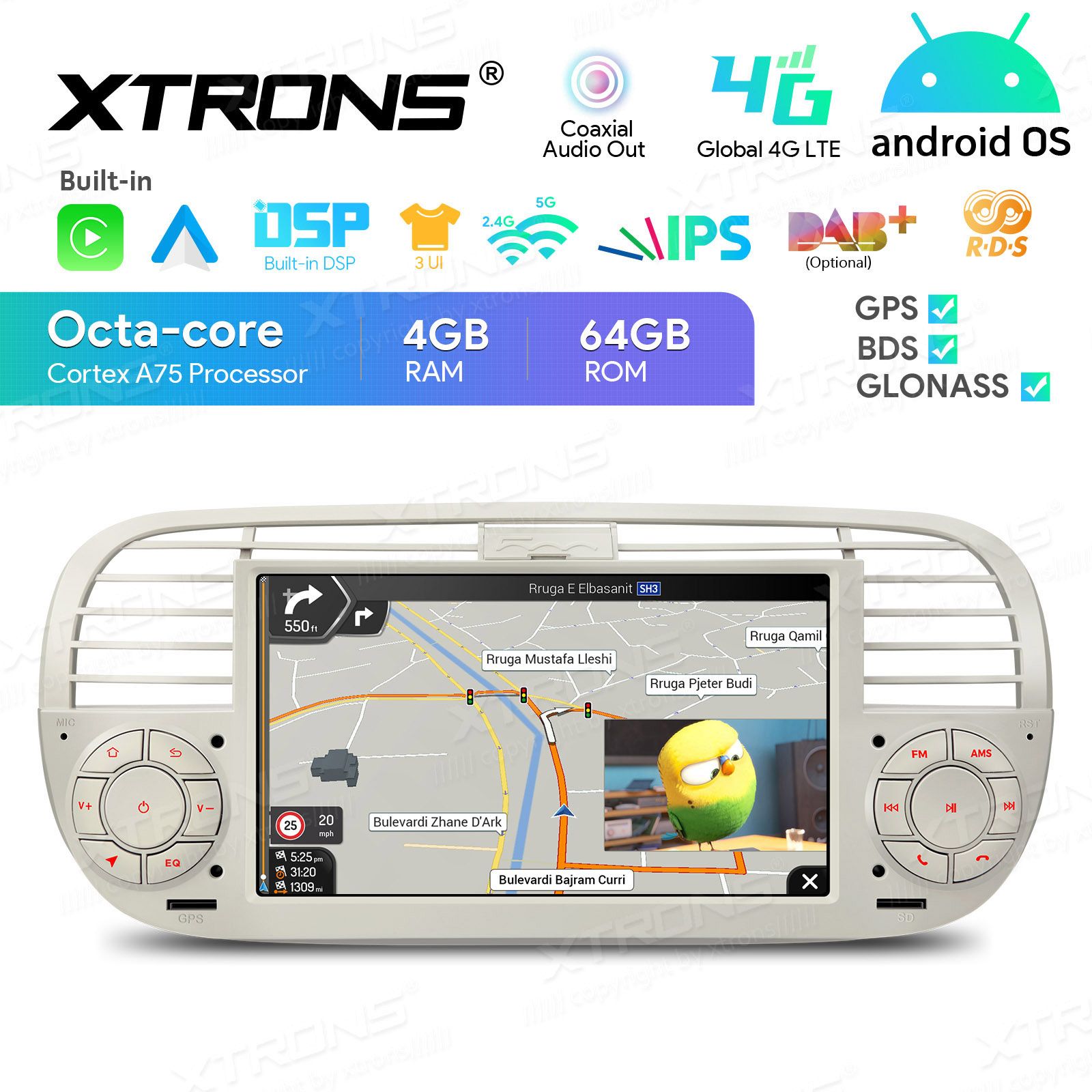 Fiat 500 (2007-2015) Android 13  | GPS autoraadio ja multimeedia keskus