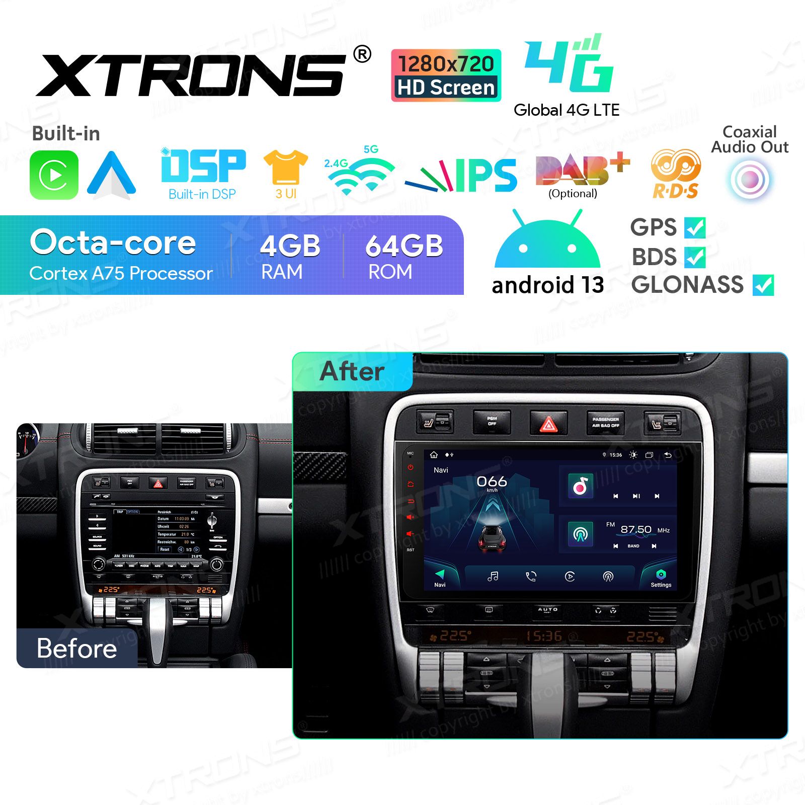 Porsche Cayenne (2003-2010) Android 13  | GPS autoraadio ja multimeedia keskus