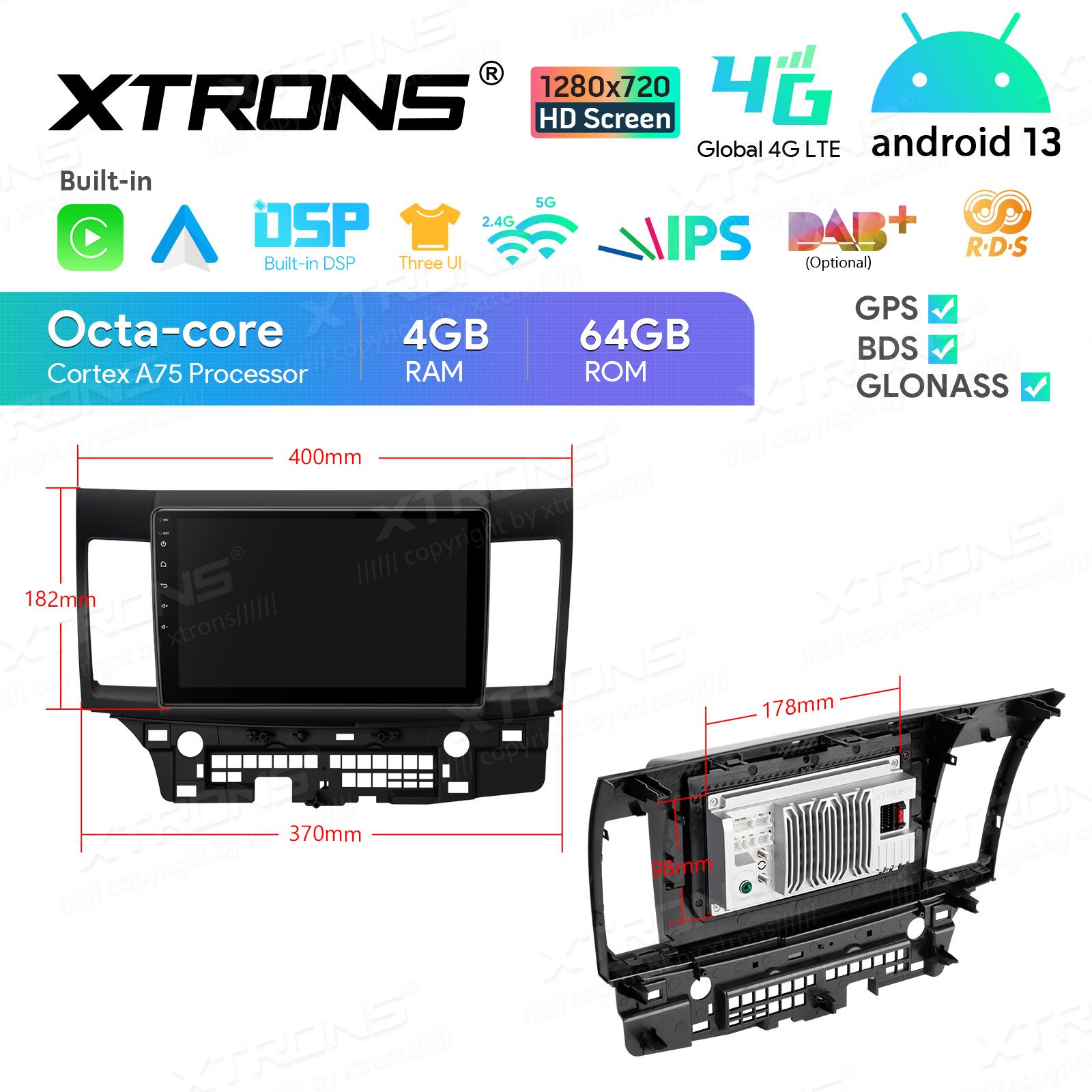 Mitsubishi Lancer (2007-2017) Android 13  | GPS autoraadio ja multimeedia keskus