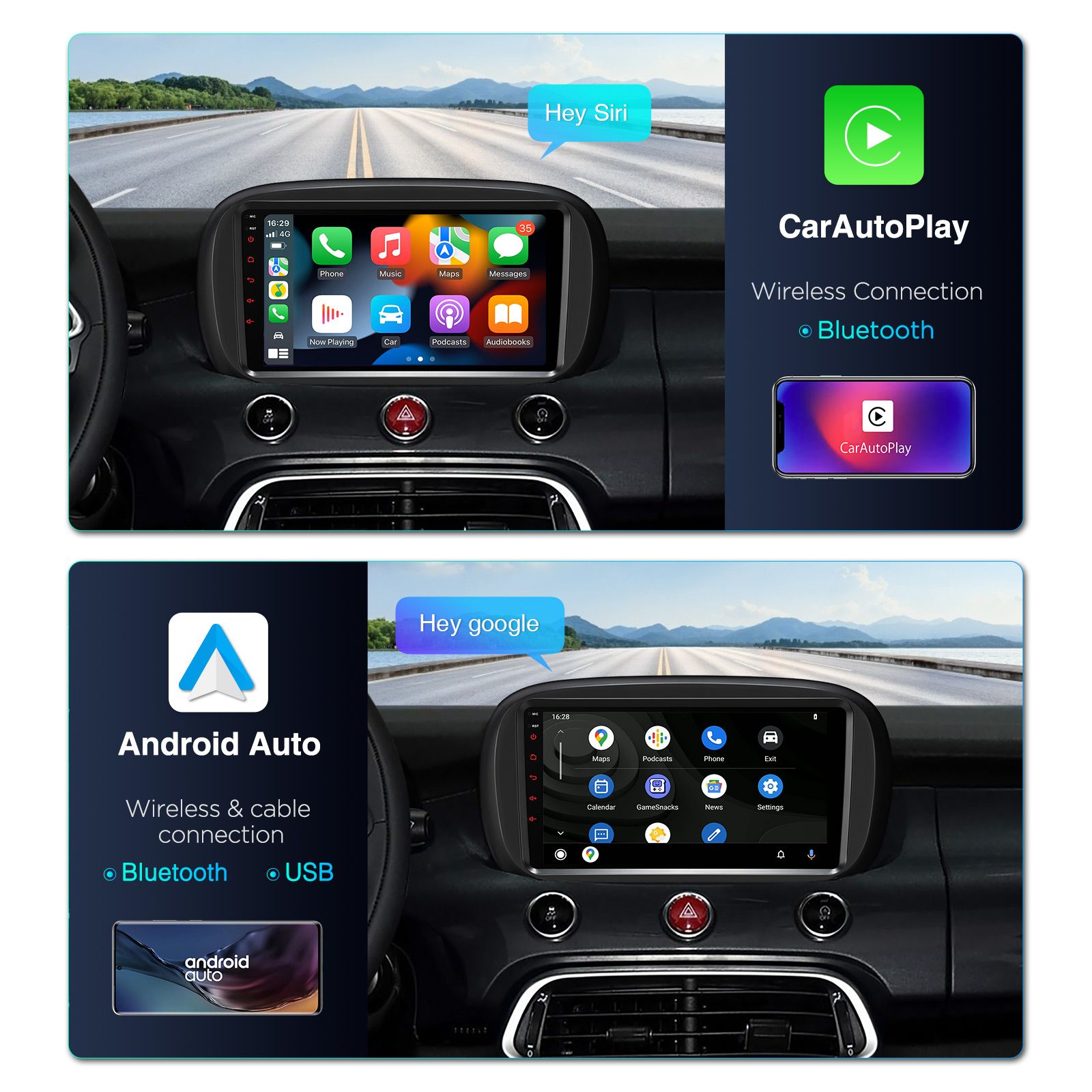 Fiat 500 (2016-2021) Android 13  | GPS autoraadio ja multimeedia keskus