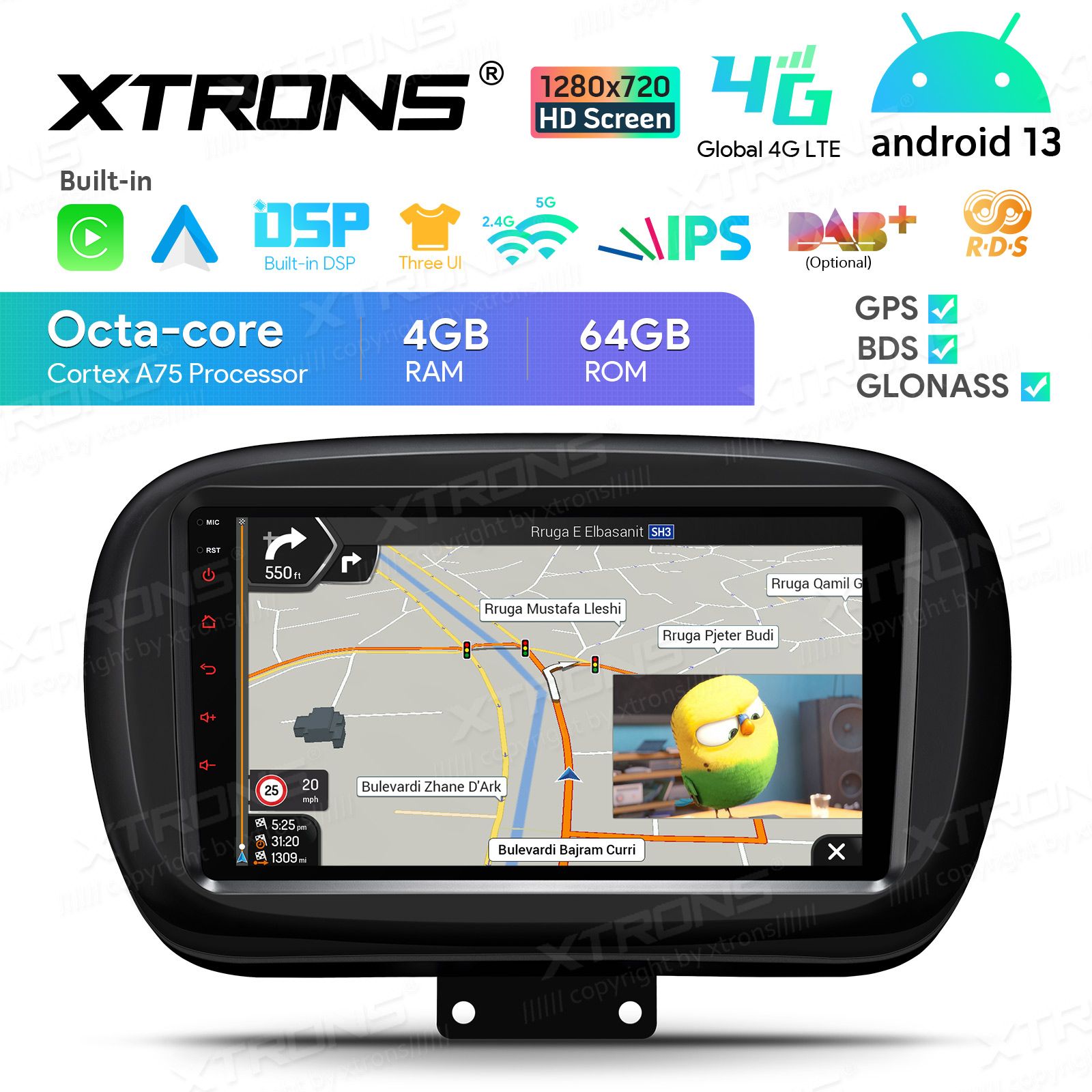 Fiat 500 (2016-2021) Android 13  | GPS autoraadio ja multimeedia keskus