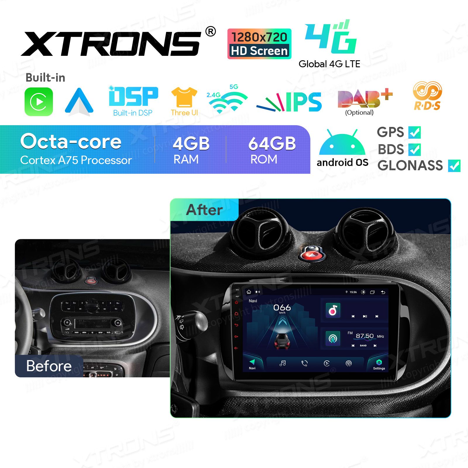 Smart Fortwo (2015-2018) Android 13  | GPS autoraadio ja multimeedia keskus