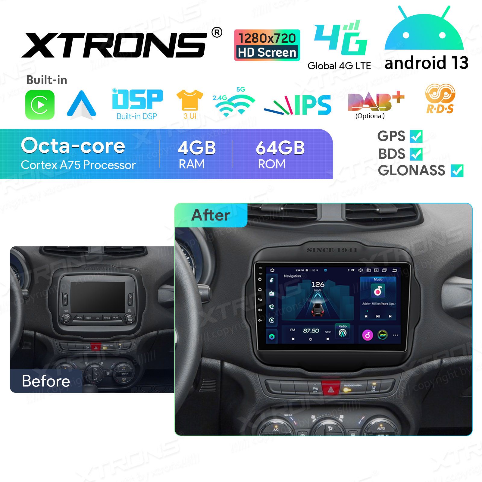 Jeep Renegade (2015-2020) Android 13  | GPS autoraadio ja multimeedia keskus