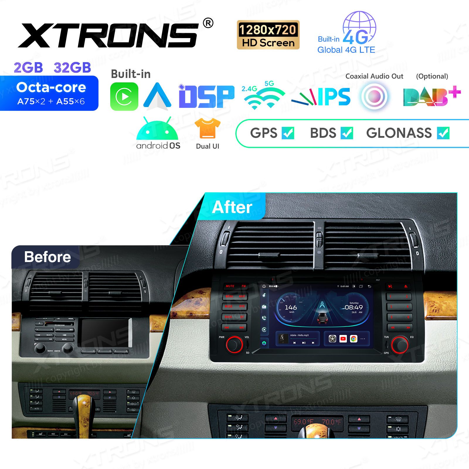 BMW X5 E53 (1999-2006) Android 12  | GPS autoraadio ja multimeedia keskus