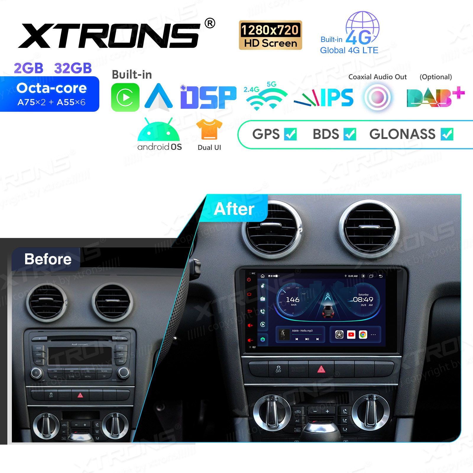 Audi A3 (2003-2012) Android 12  | GPS autoraadio ja multimeedia keskus