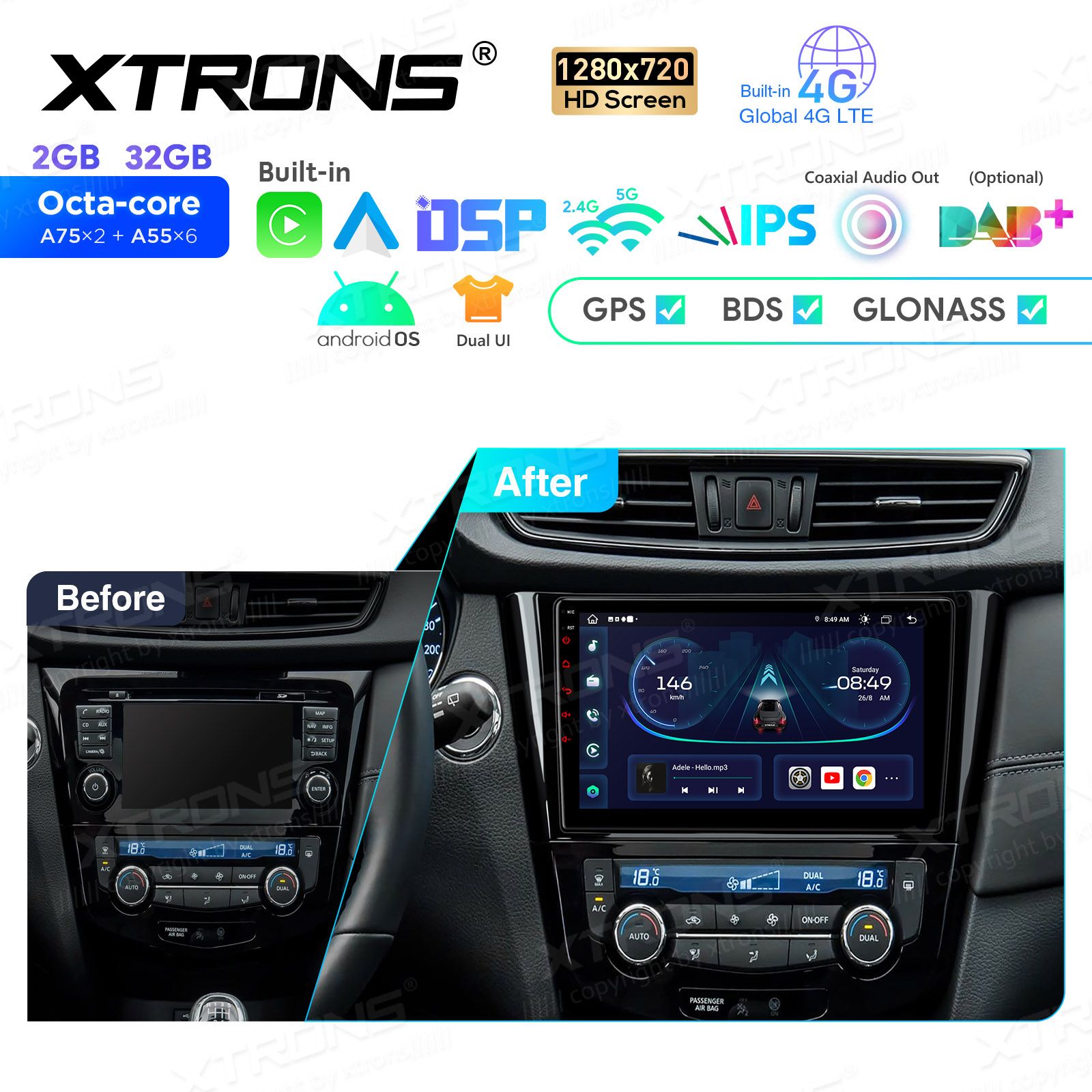 Nissan Qashqai (2016-2019) Android 13  | GPS autoraadio ja multimeedia keskus
