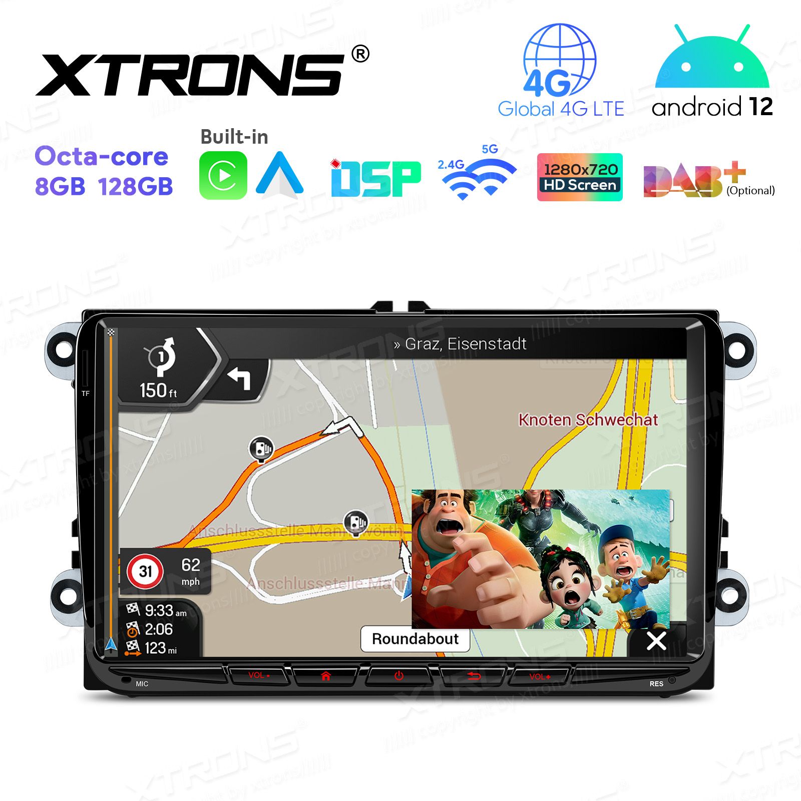VW Passat B6 | B7 | Multivan | Transporter T5 | T6 | Amarok | Tiguan | Touran | Sharan Android 12  | GPS autoraadio ja multimeedia keskus
