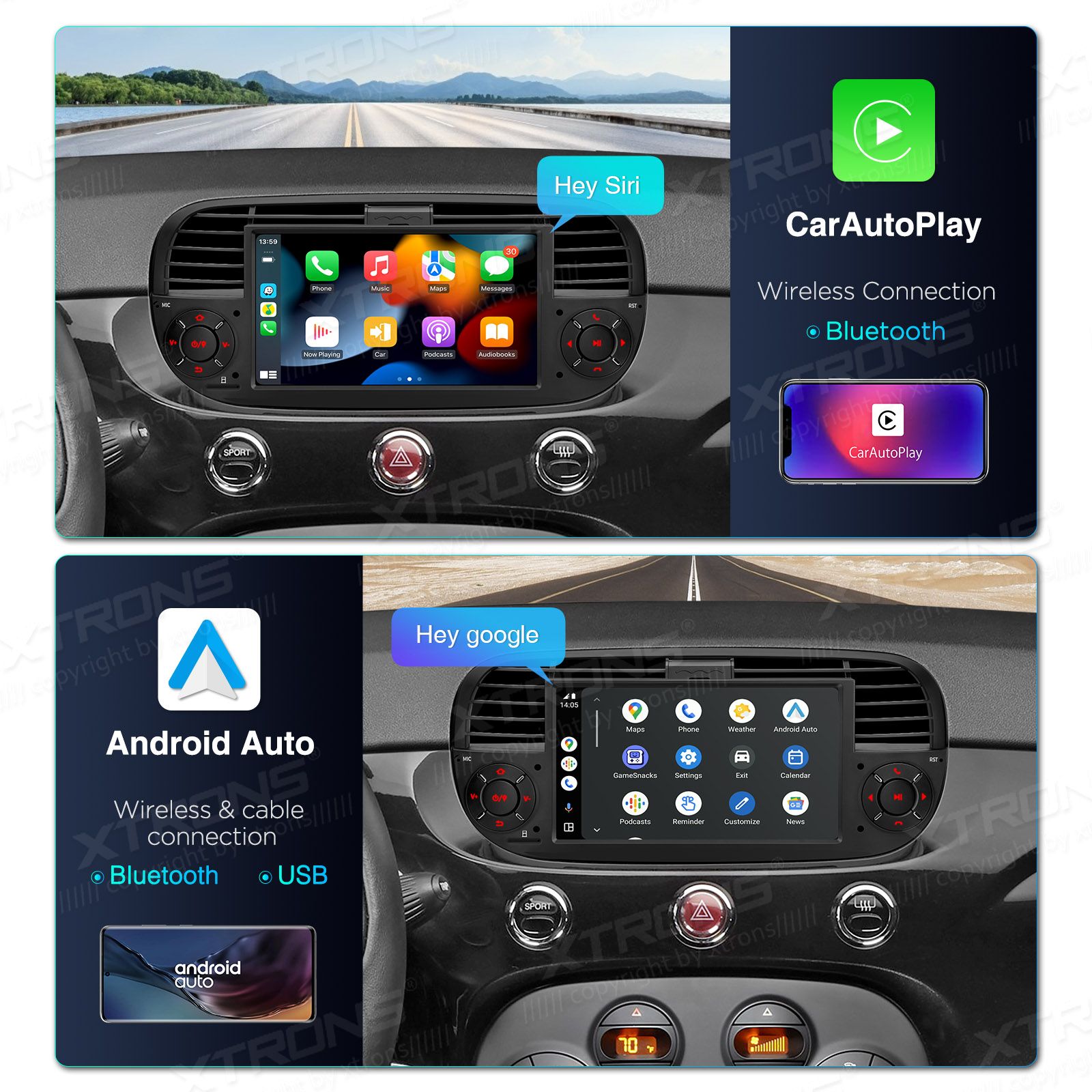 Fiat 500 (2007-2015) Android 12  | GPS autoraadio ja multimeedia keskus