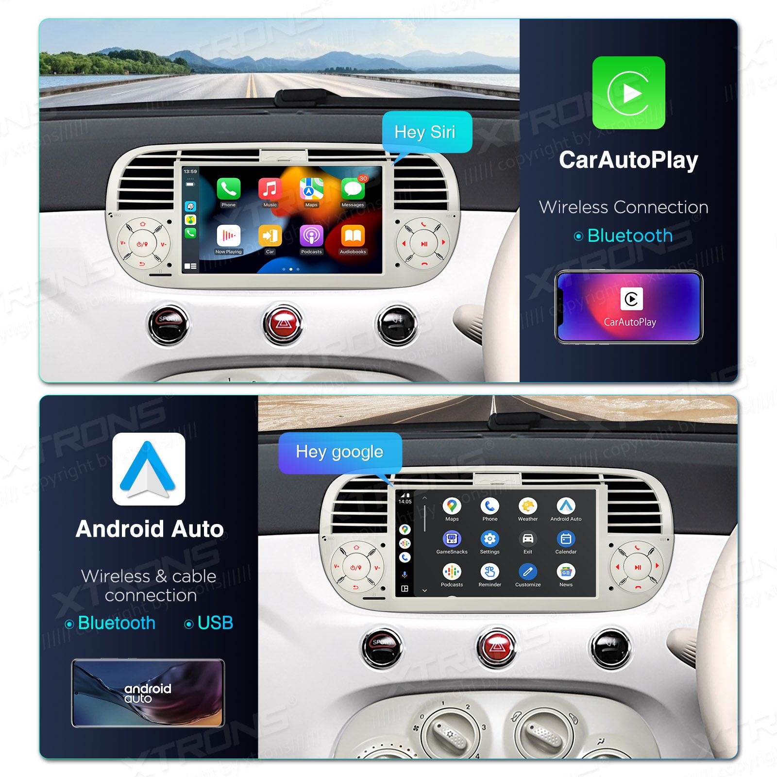 Fiat 500 (2007-2015) Android 12  | GPS autoraadio ja multimeedia keskus