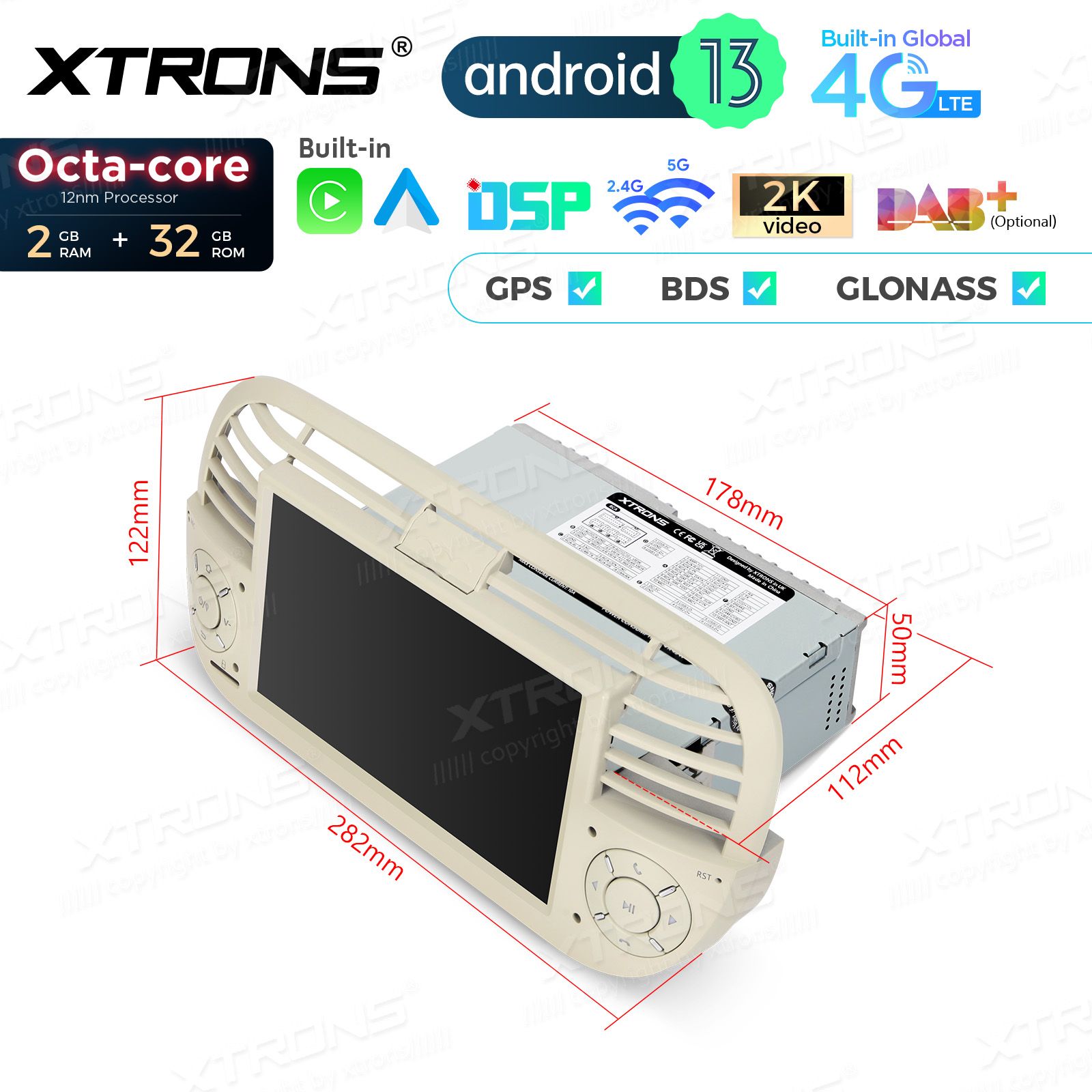 Fiat 500 (2007-2015) Android 12  | GPS autoraadio ja multimeedia keskus