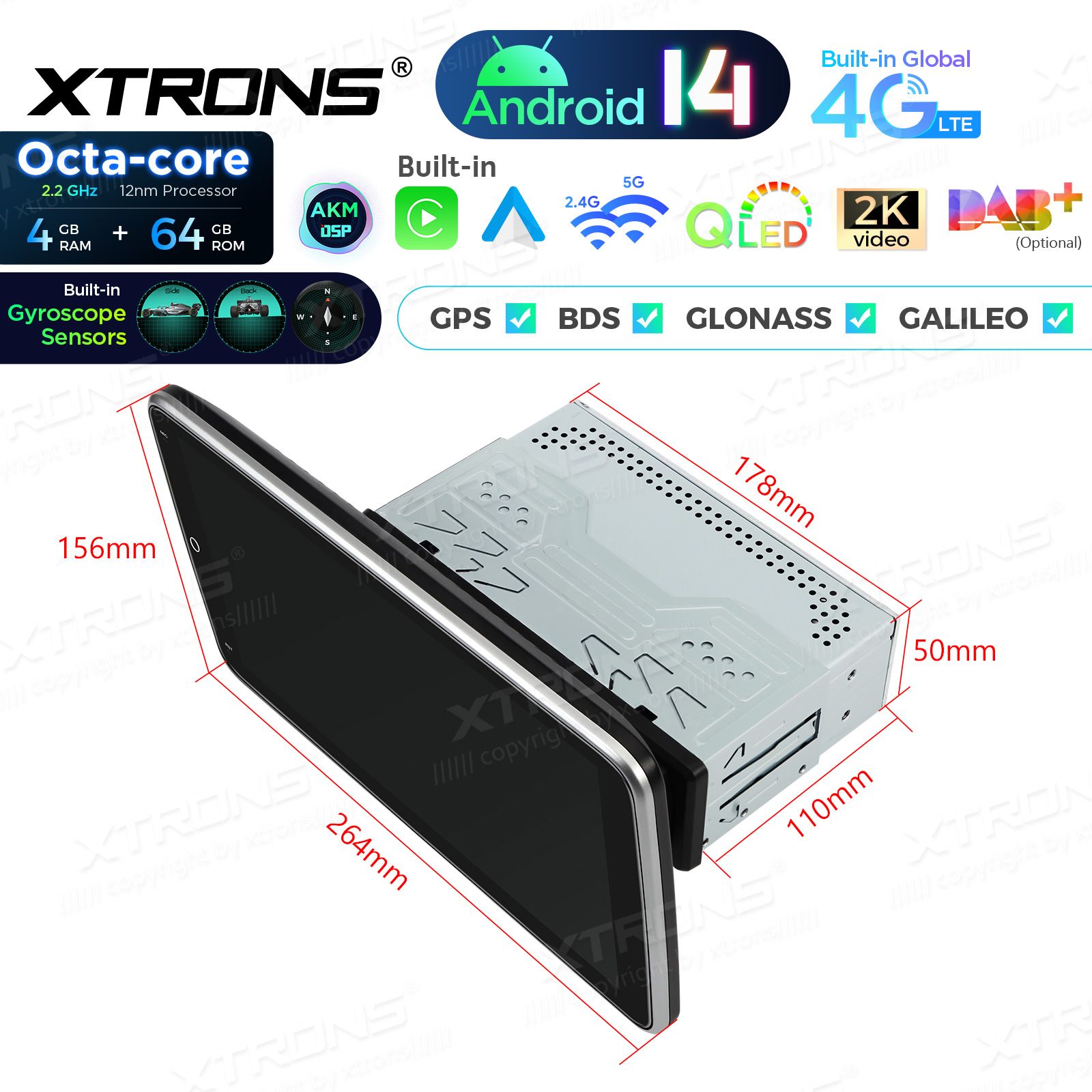 1 DIN Android 14  | CarPlay Android multimeedia keskus