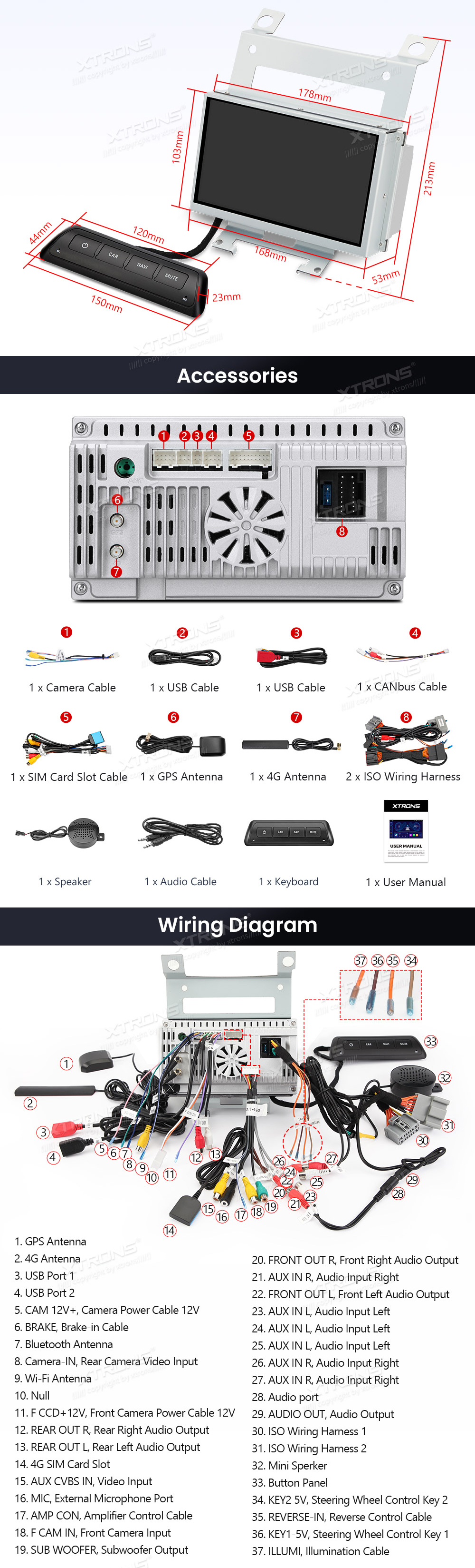 XTRONS ID70DLRL XTRONS ID70DLRL mõõdud ühendamine ja pistikute skeem