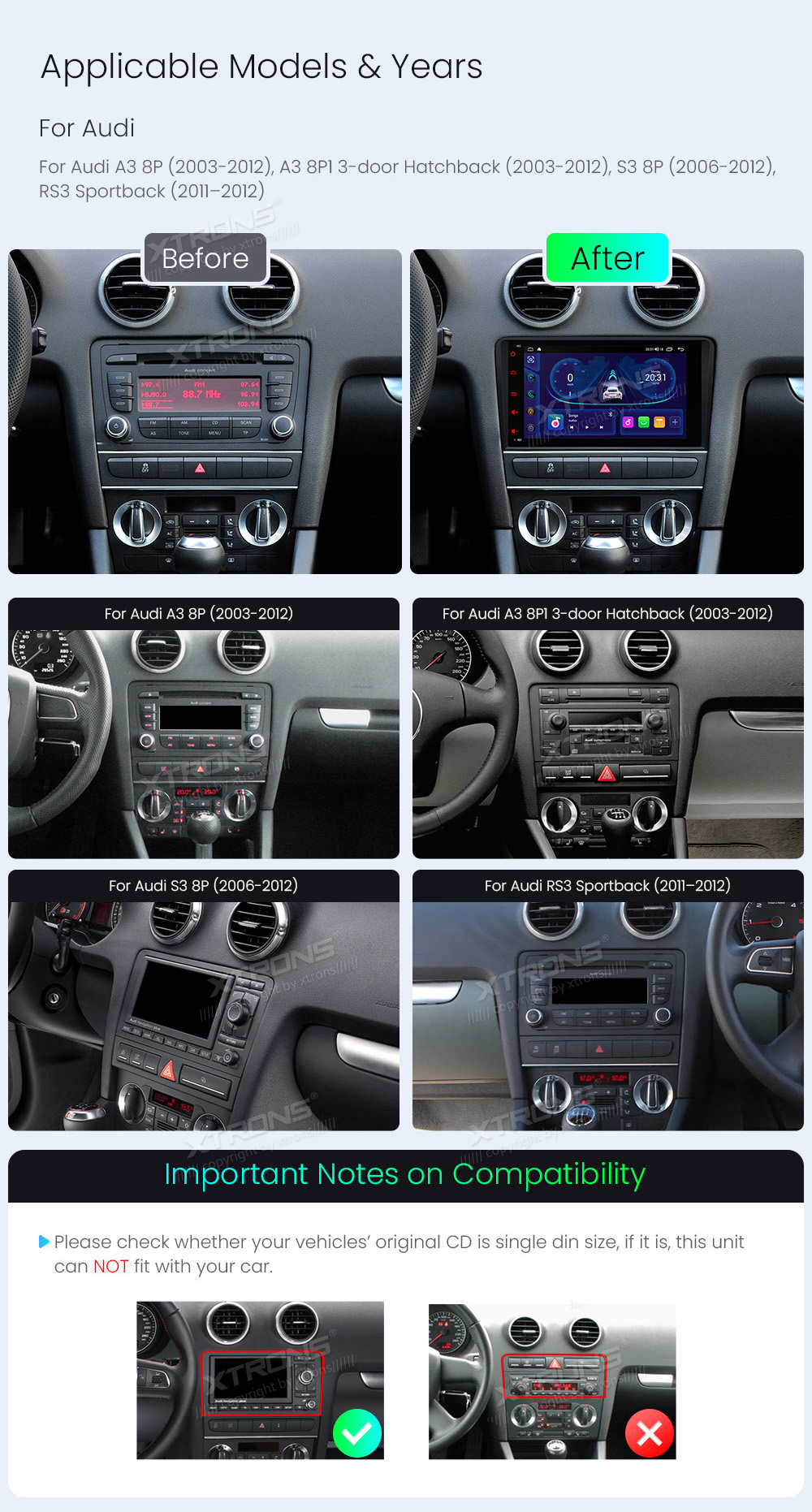 XTRONS ID80A3AL XTRONS ID80A3AL raadio sobivus autole