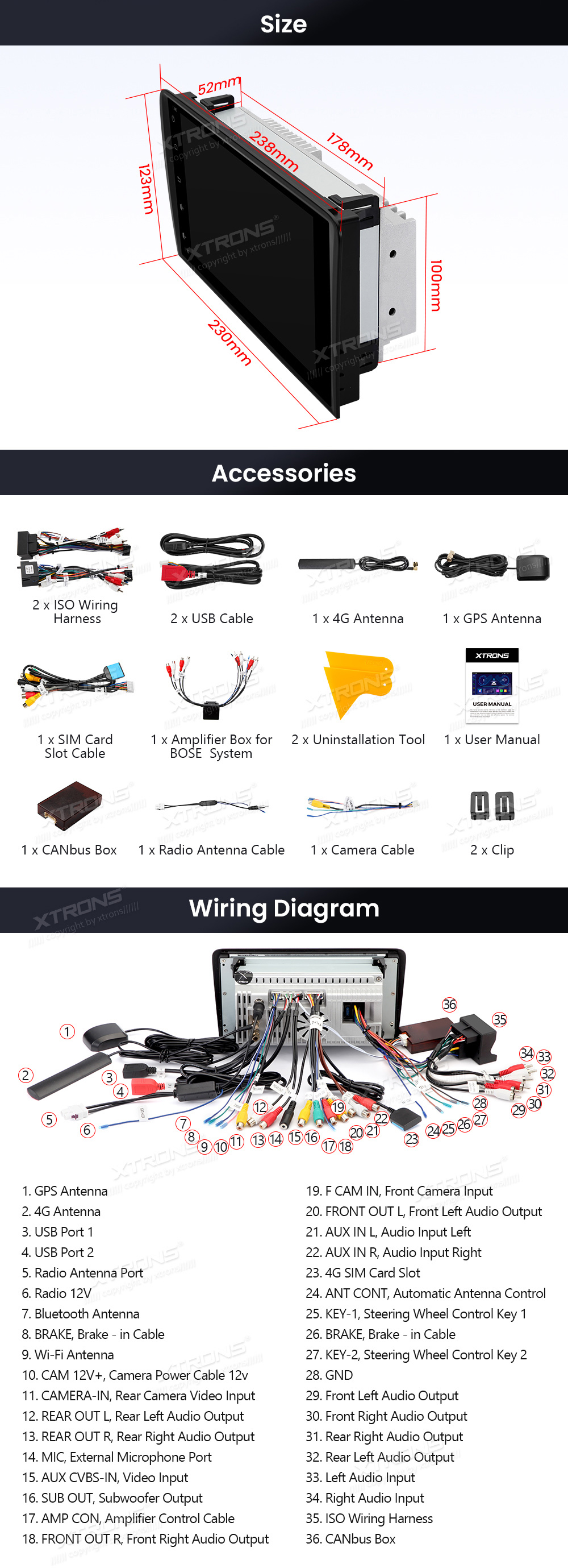 XTRONS ID80A3AL XTRONS ID80A3AL mõõdud ühendamine ja pistikute skeem