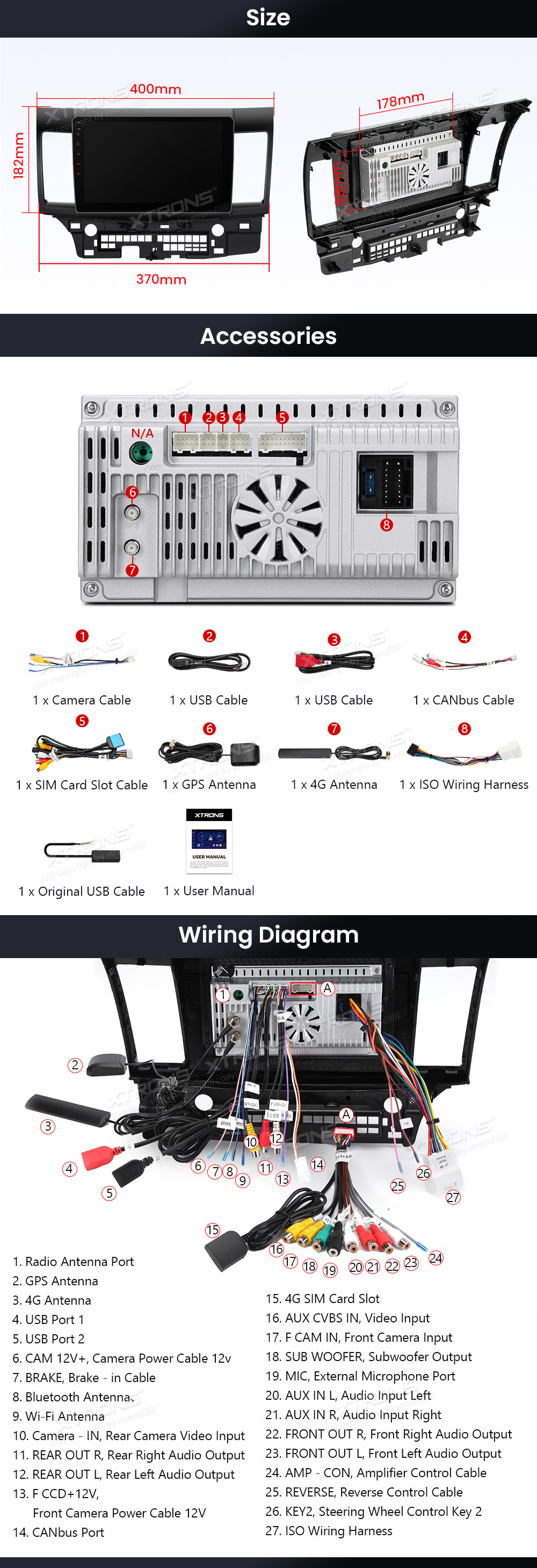 XTRONS IDP10LSMA XTRONS IDP10LSMA mõõdud ühendamine ja pistikute skeem