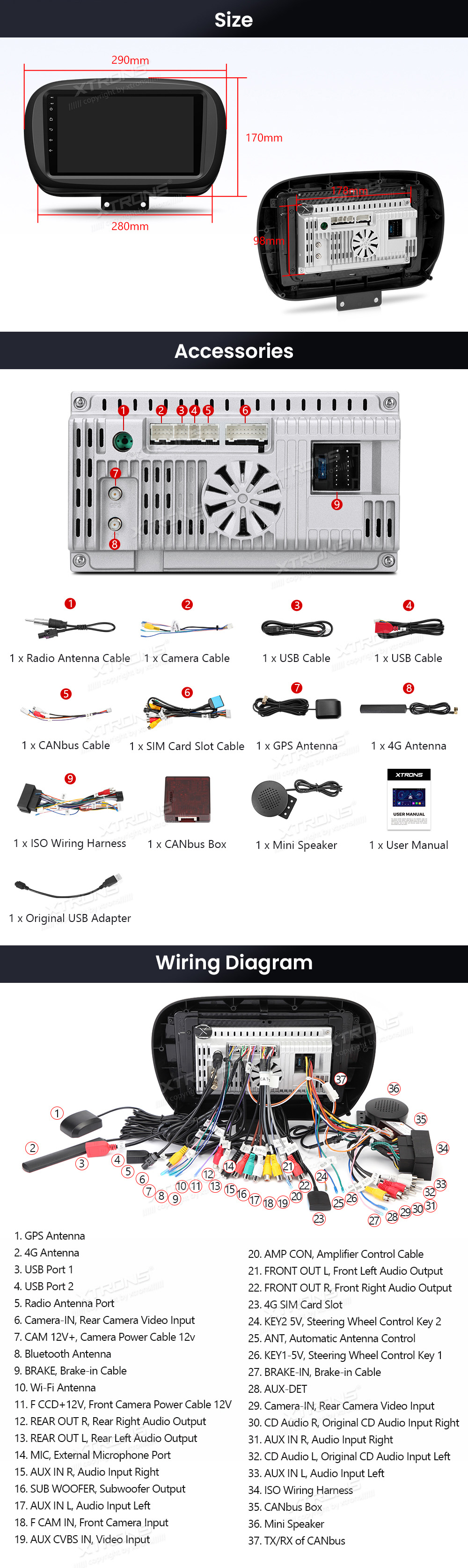 XTRONS IDP9050XF XTRONS IDP9050XF mõõdud ühendamine ja pistikute skeem