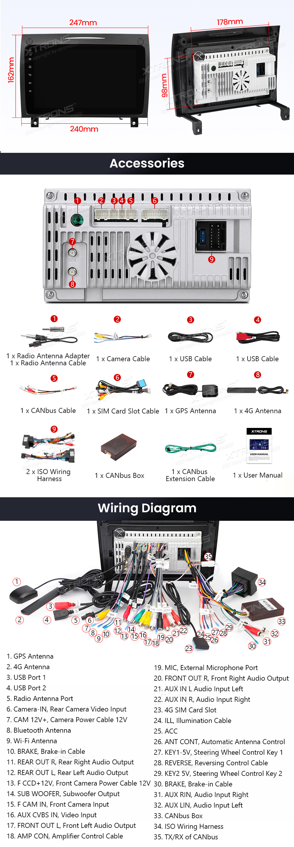 XTRONS IDP90M350 XTRONS IDP90M350 mõõdud ühendamine ja pistikute skeem