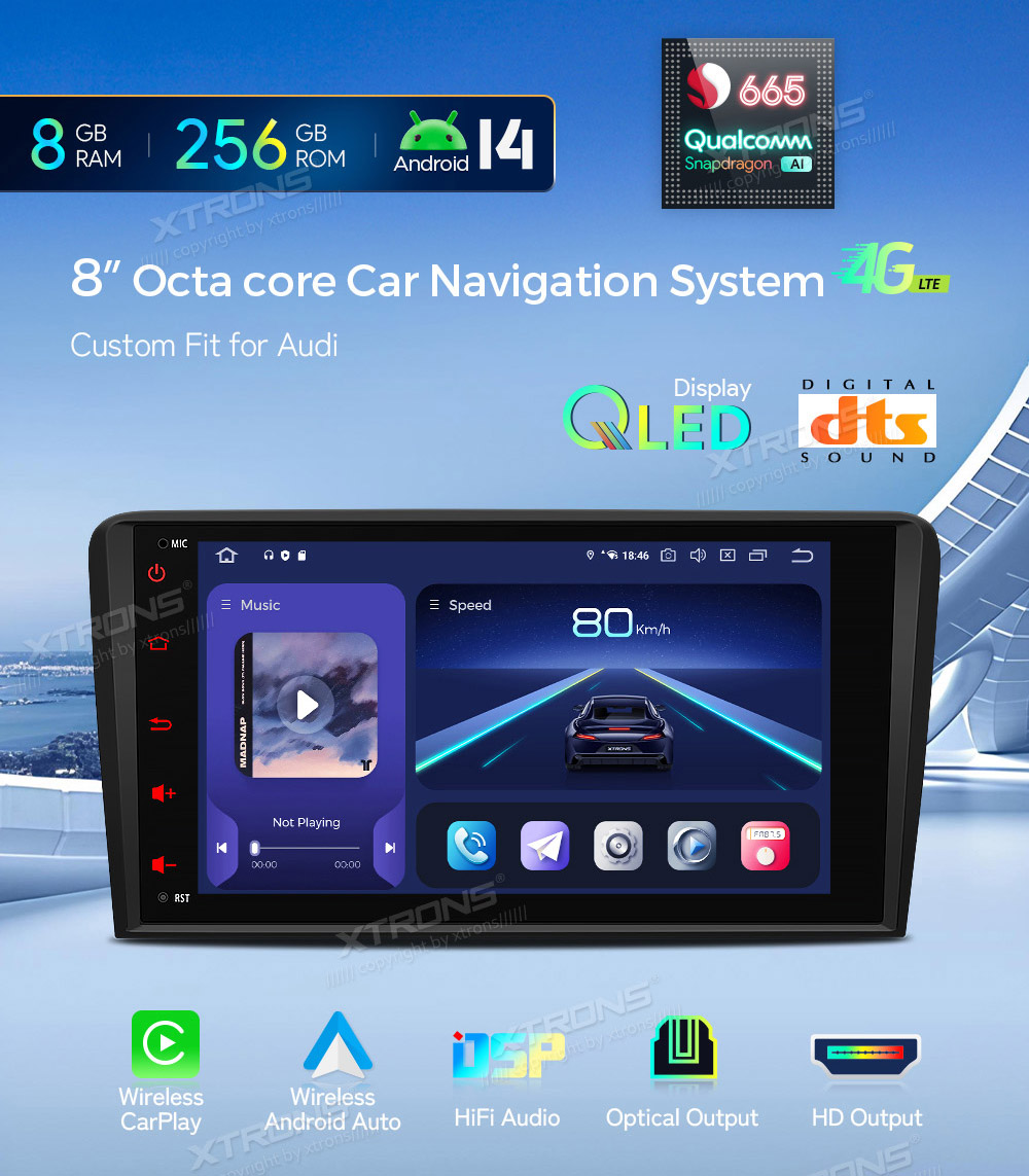 XTRONS IQ84A3AP  Auto multivides GPS atskaņotājs ar pielāgotu dizainu