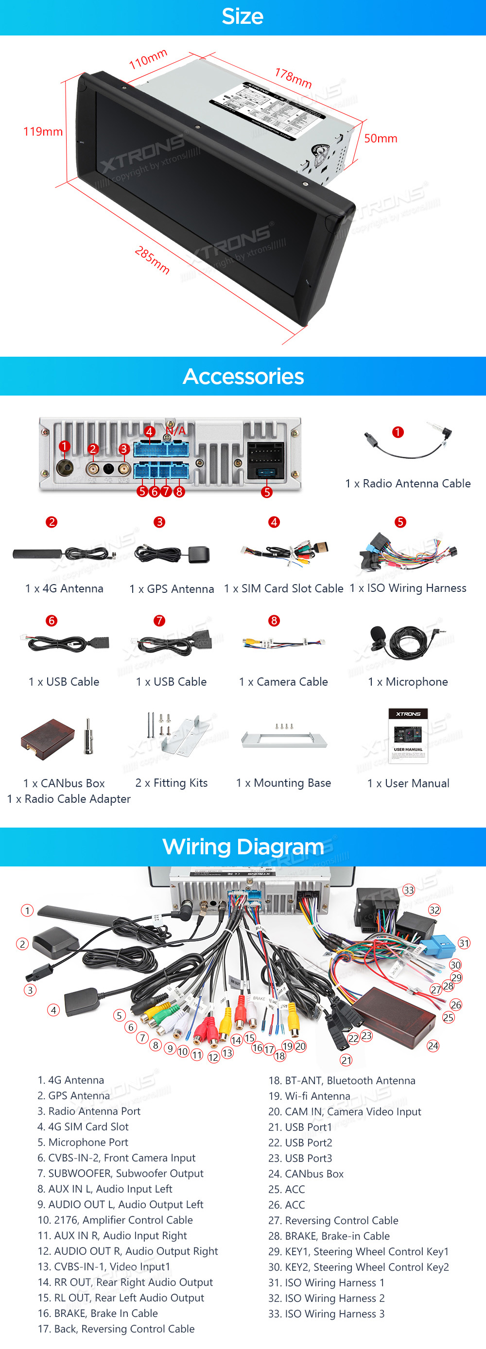 XTRONS PX1439BLHGS XTRONS PX1439BLHGS mõõdud ühendamine ja pistikute skeem