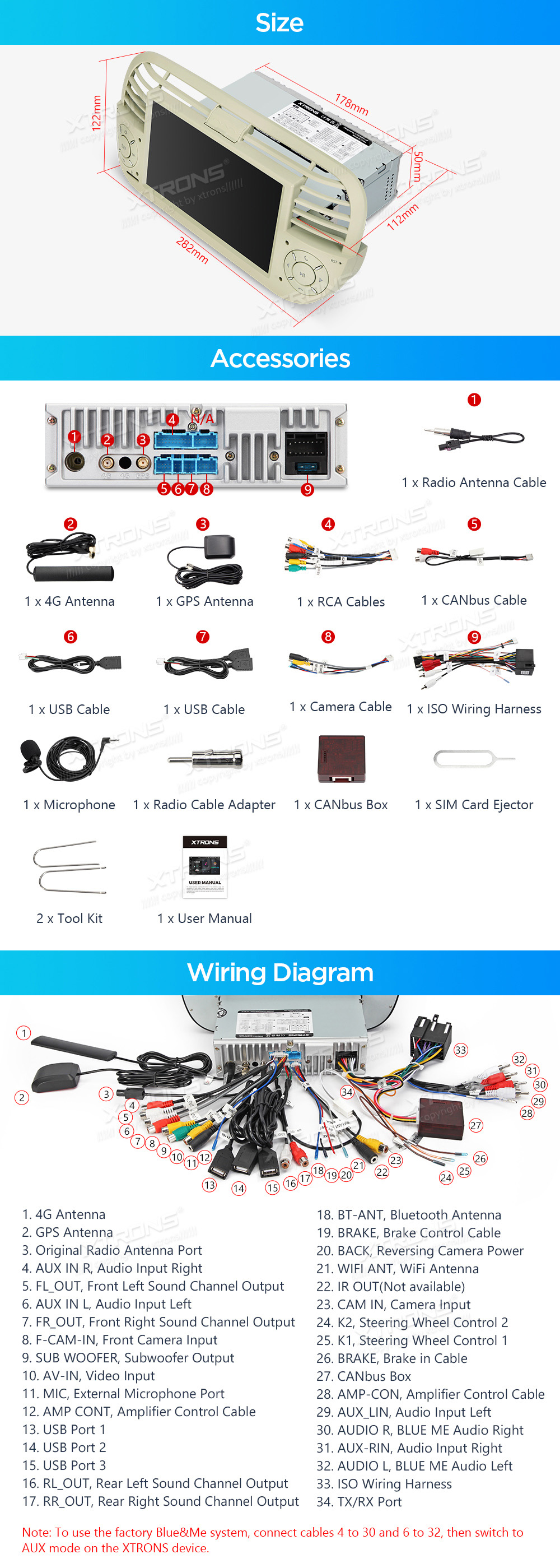 XTRONS PX7450FCLGS XTRONS PX7450FCLGS mõõdud ühendamine ja pistikute skeem