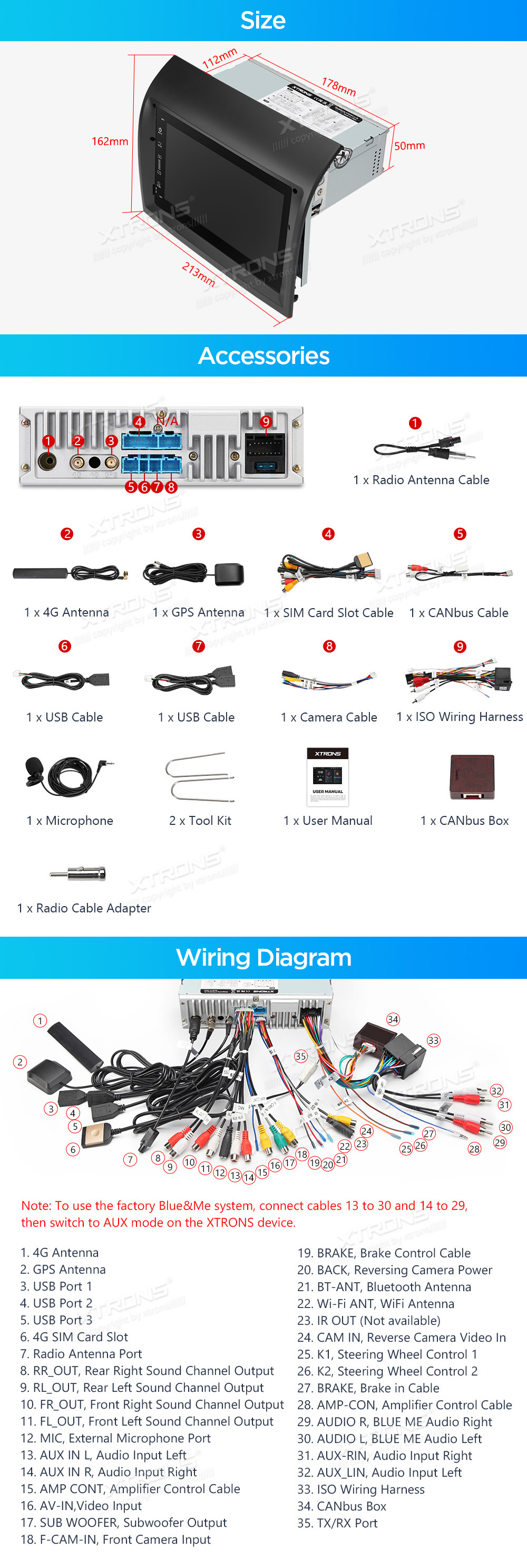 XTRONS PX74DTFLGS XTRONS PX74DTFLGS mõõdud ühendamine ja pistikute skeem