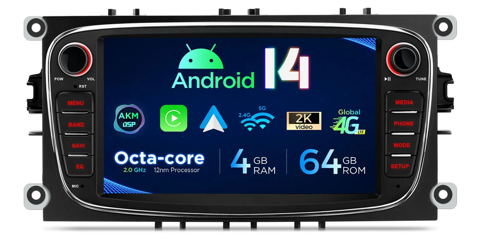 FORD MONDEO (2007-2013)/FOCUS(2008-2011)/S-MAX(2008-2011)/GALAXY(2011-2012) Android 14  | GPS autoraadio ja multimeedia keskus