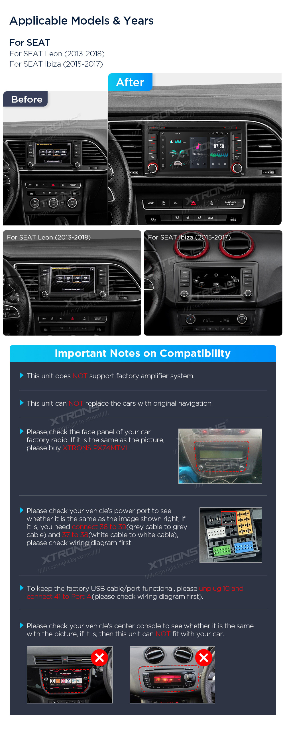 XTRONS PX74LESGS XTRONS PX74LESGS raadio sobivus autole
