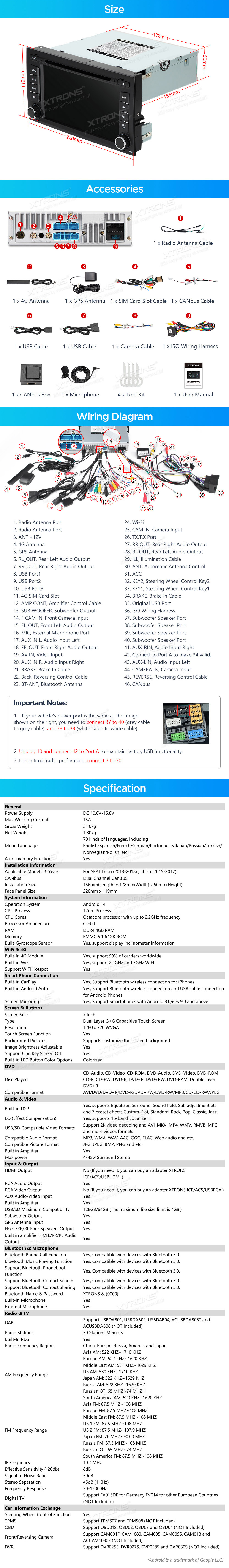 XTRONS PX74LESGS XTRONS PX74LESGS mõõdud ühendamine ja pistikute skeem