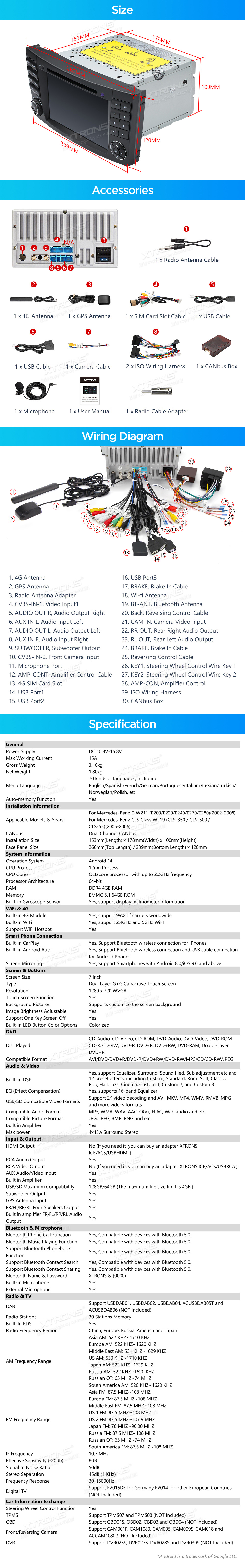 XTRONS PX74M211GS XTRONS PX74M211GS mõõdud ühendamine ja pistikute skeem