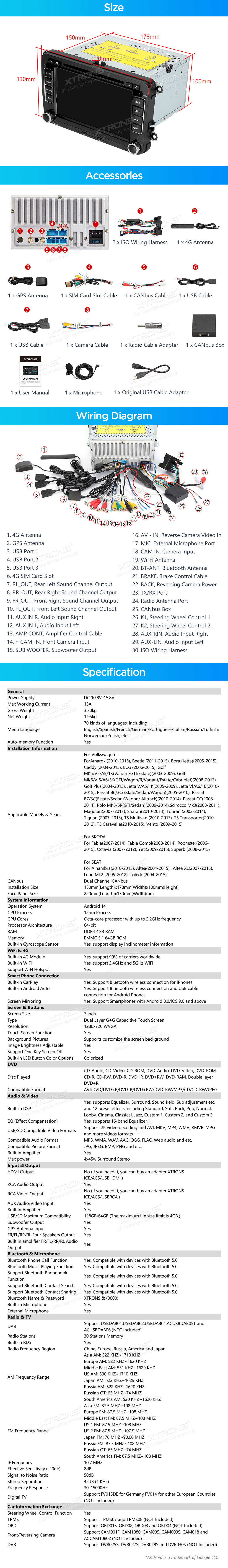 XTRONS PX74MTVGS XTRONS PX74MTVGS mõõdud ühendamine ja pistikute skeem