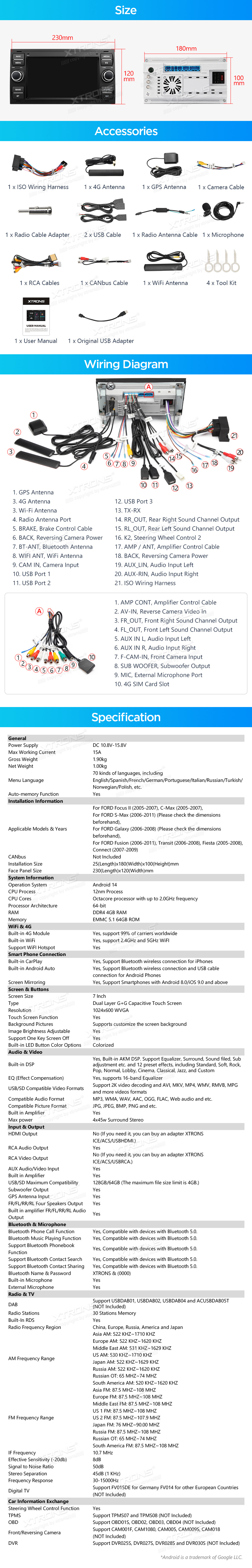 XTRONS PX74QSFBL XTRONS PX74QSFBL mõõdud ühendamine ja pistikute skeem