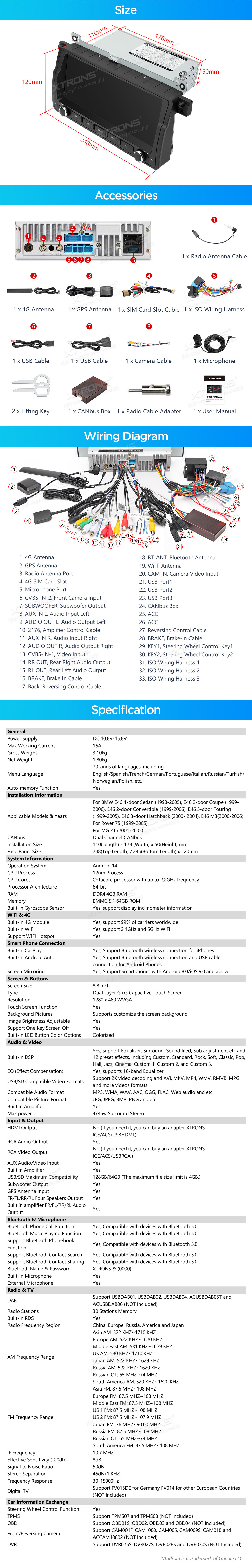 XTRONS PX8446BLHGS XTRONS PX8446BLHGS mõõdud ühendamine ja pistikute skeem