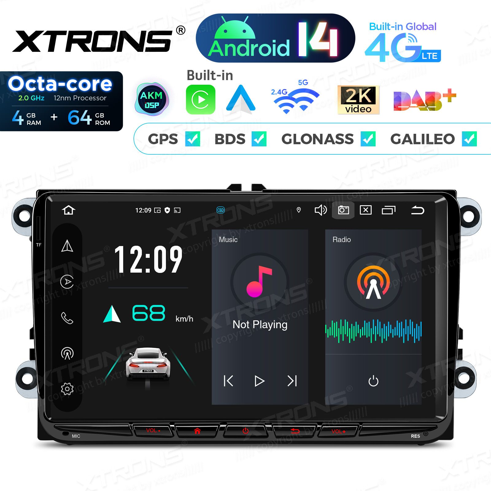 VW Passat B6 | B7 | Multivan | Transporter T5 | T6 | Amarok | Tiguan | Touran | Sharan Android 14  | CarPlay Android multimeedia keskus | DAB+ digiraadio