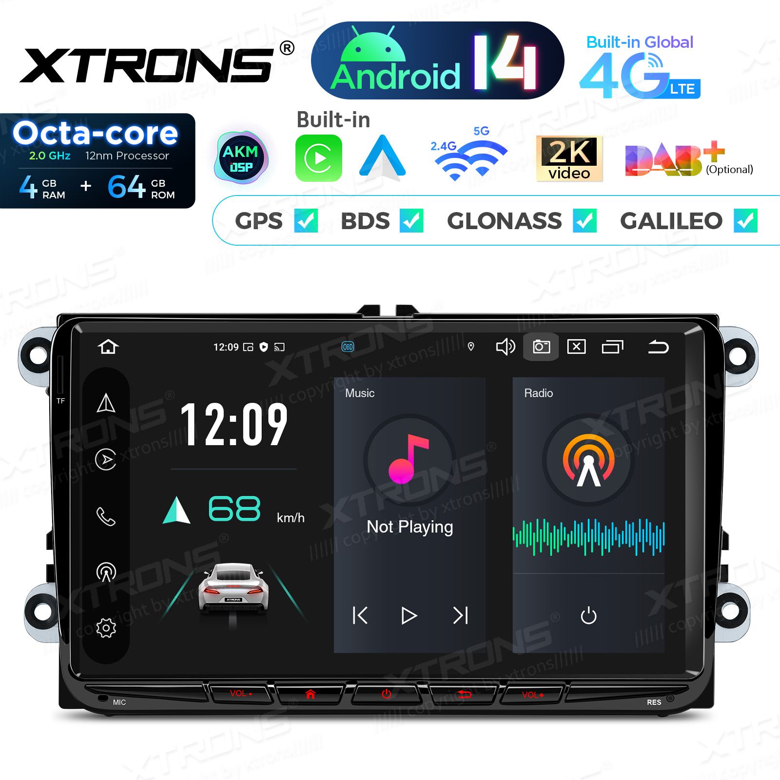 VW Passat B6 | B7 | Multivan | Transporter T5 | T6 | Amarok | Tiguan | Touran | Sharan Android 14  | CarPlay Android multimeedia keskus