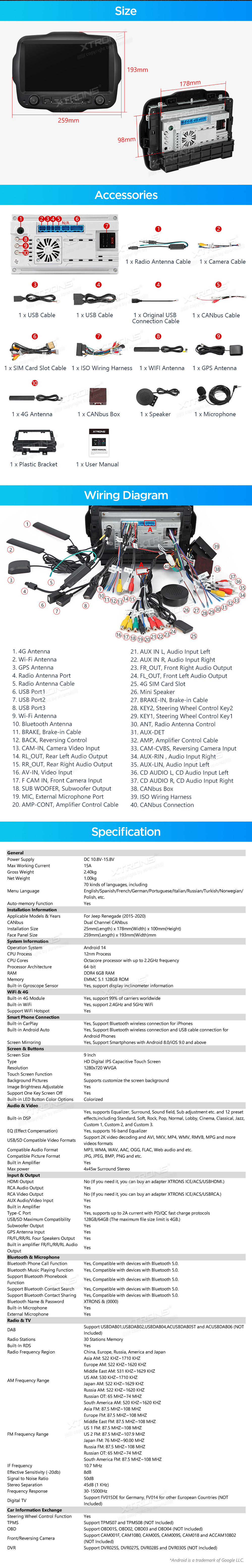 XTRONS PXH94RGJLGS XTRONS PXH94RGJLGS mõõdud ühendamine ja pistikute skeem