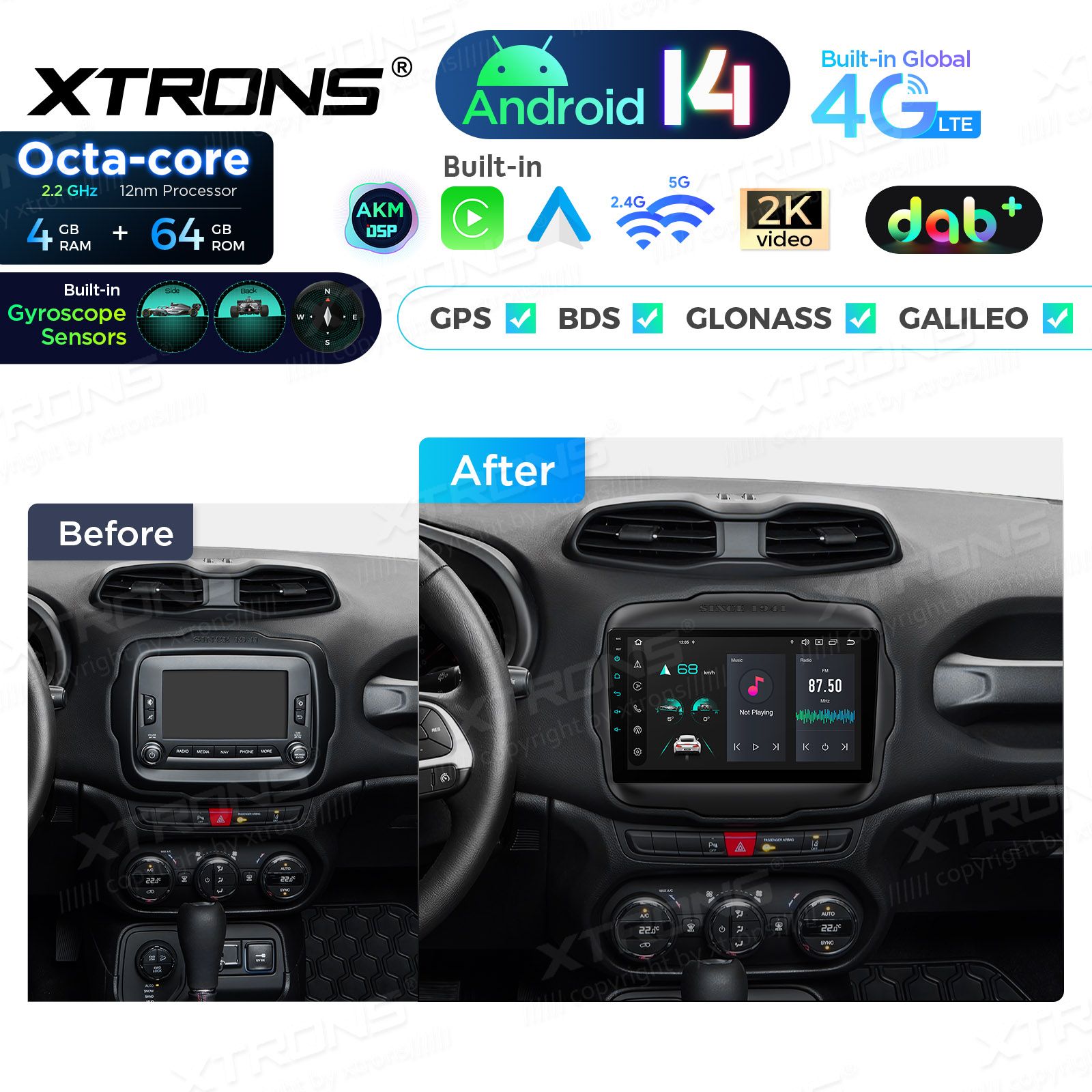 Jeep Renegade (2015-2020) Android 14  | CarPlay Android multimeedia keskus Jeep Renegade (2015-2020) Android 14  | CarPlay Android multimeedia keskus