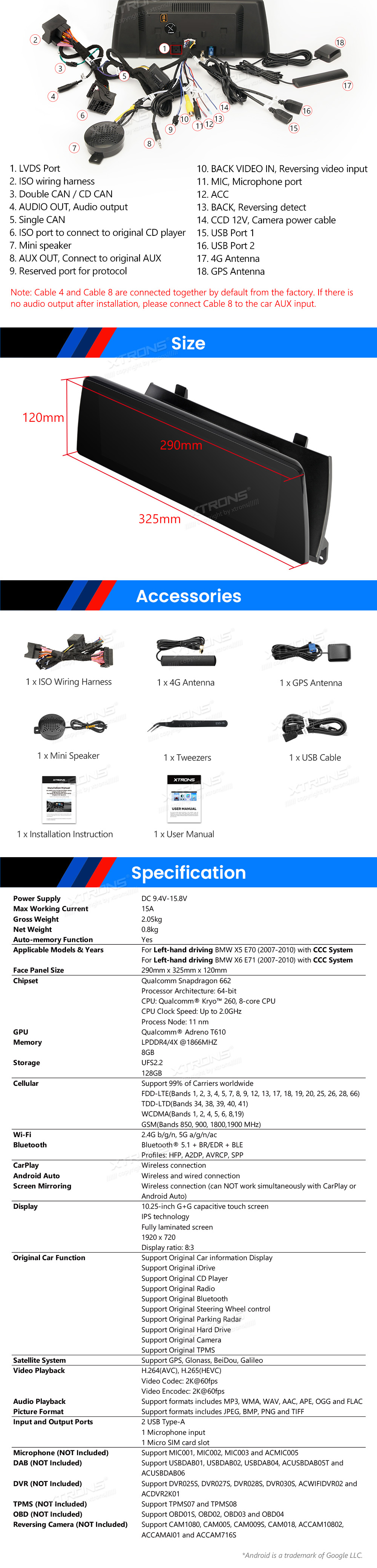 BMW X5 | X6 | E70 | 71 iDrive CCC (2007-2010)  XTRONS QBBH14CCB12X5L XTRONS QBBH14CCB12X5L Wiring Diagram and size