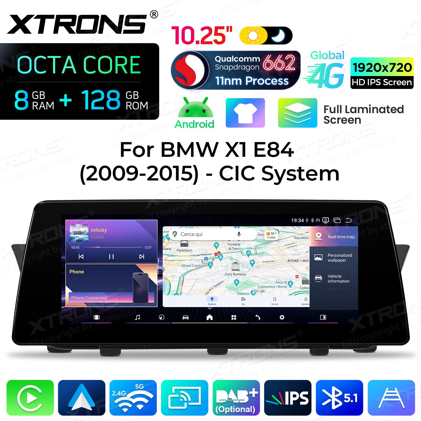 8+128Gb | 10.25"  | BMW X1 E84 (2009-2015) iDrive CIC Android 14 GPS autoraadio ja multimeedia keskus
