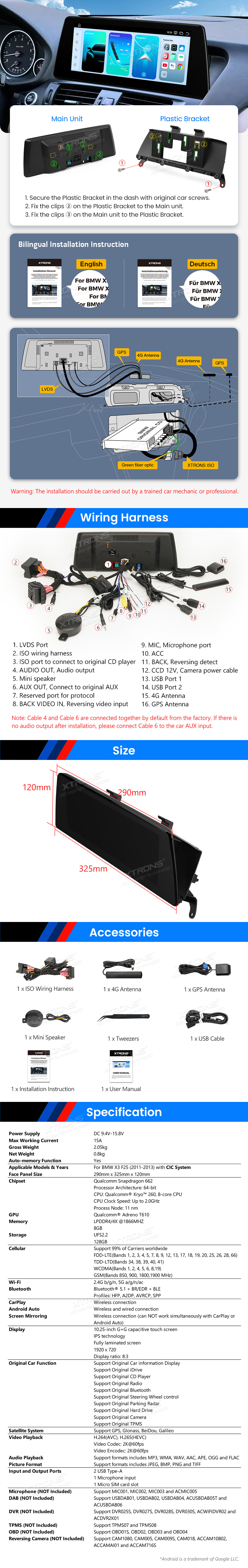 BMW X3 F25 iDrive CIC (2011-2013)  XTRONS QBBH14CIB12X3 XTRONS QBBH14CIB12X3 Wiring Diagram and size