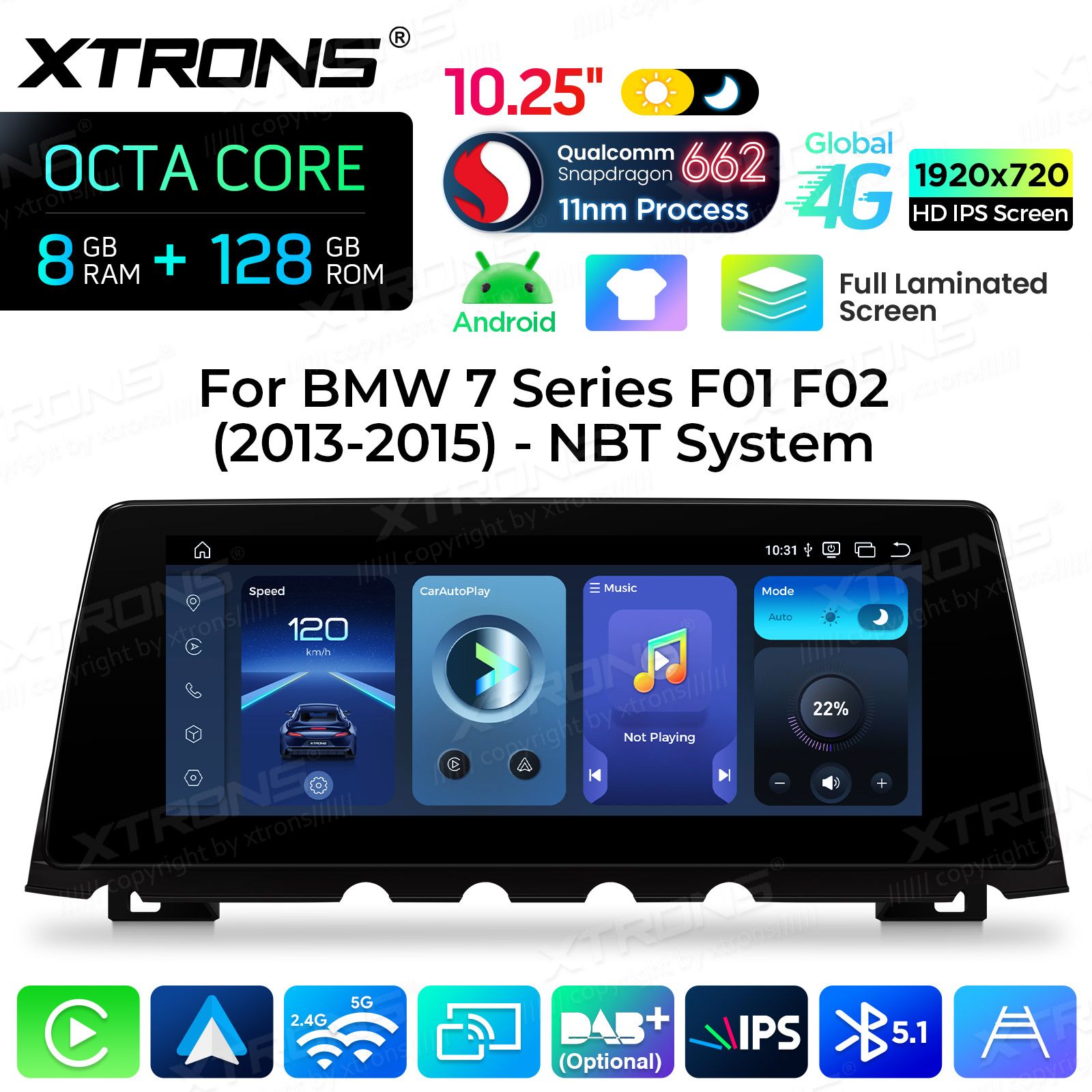 8+128Gb | 10.25"  | BMW 7.ser F01/F02 (2013 - 2015) | iDrive NBT Android 14 Car Multimedia Player with GPS Navigation