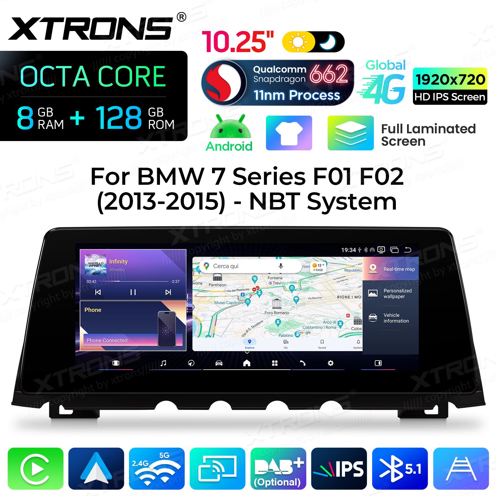 8+128Gb | 10.25"  | BMW 7.ser F01/F02 (2013 - 2015) | iDrive NBT Android 14 GPS autoraadio ja multimeedia keskus