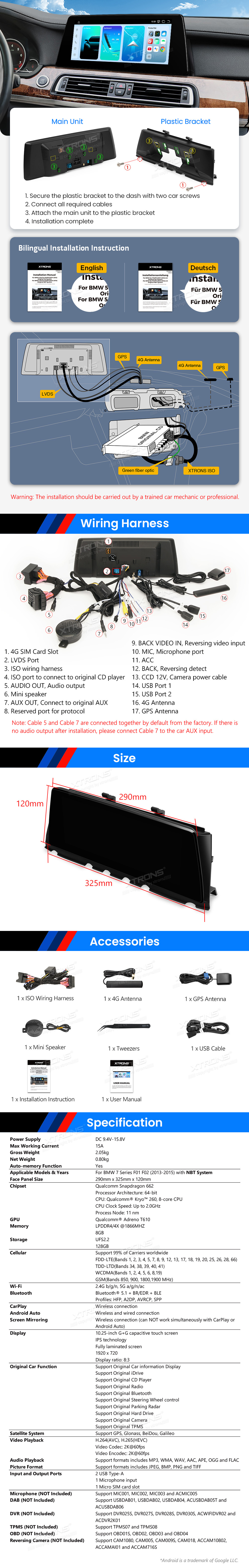 BMW 7.ser F01/F02 (2013 - 2015) | iDrive NBT  XTRONS QBBH14NB12SV XTRONS QBBH14NB12SV Wiring Diagram and size