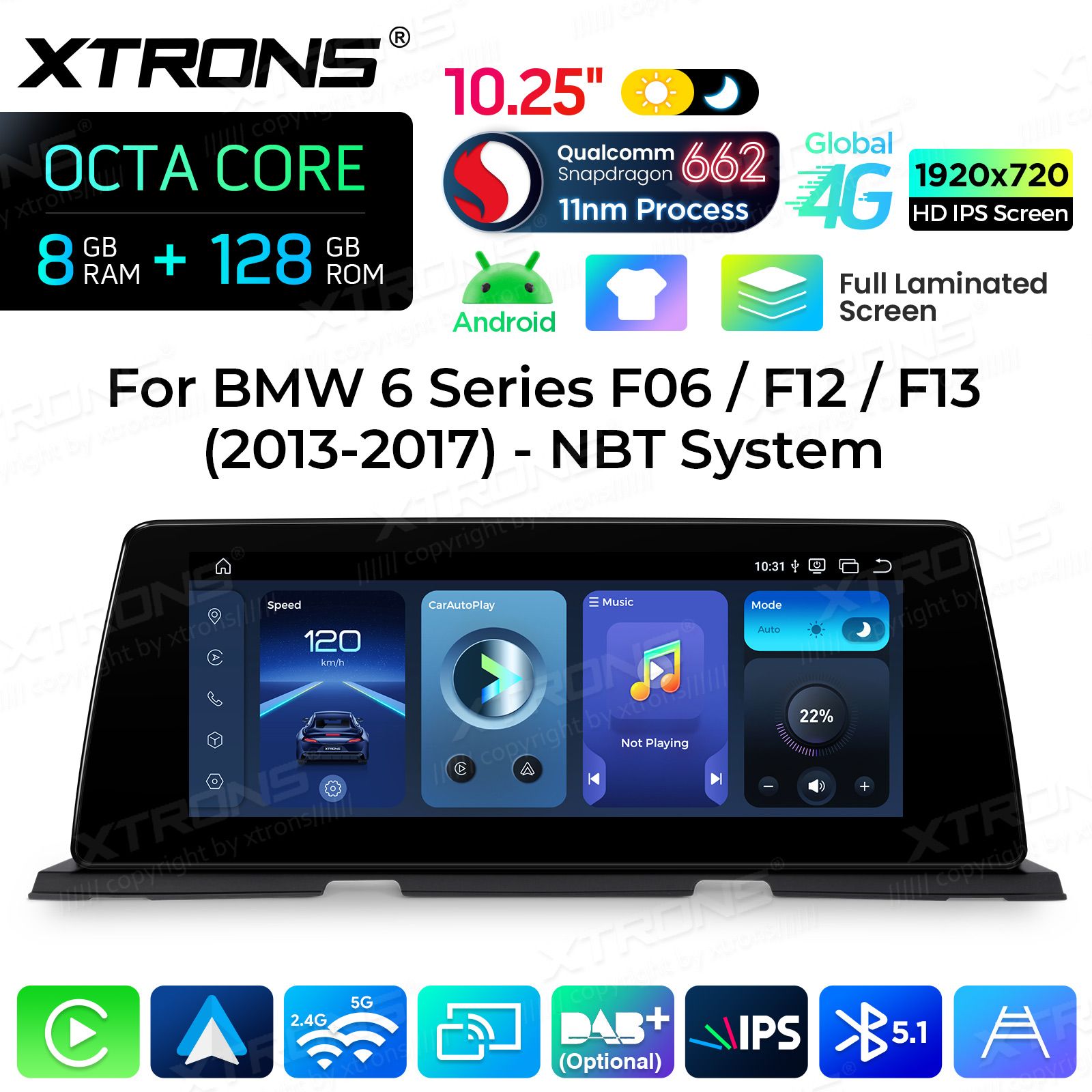 8+128Gb | 10.25"  | BMW 6.ser F06/F12 (2013 - 2017) | iDrive NBT Android 14 Auto multivides atskaņotājs ar GPS navigāciju