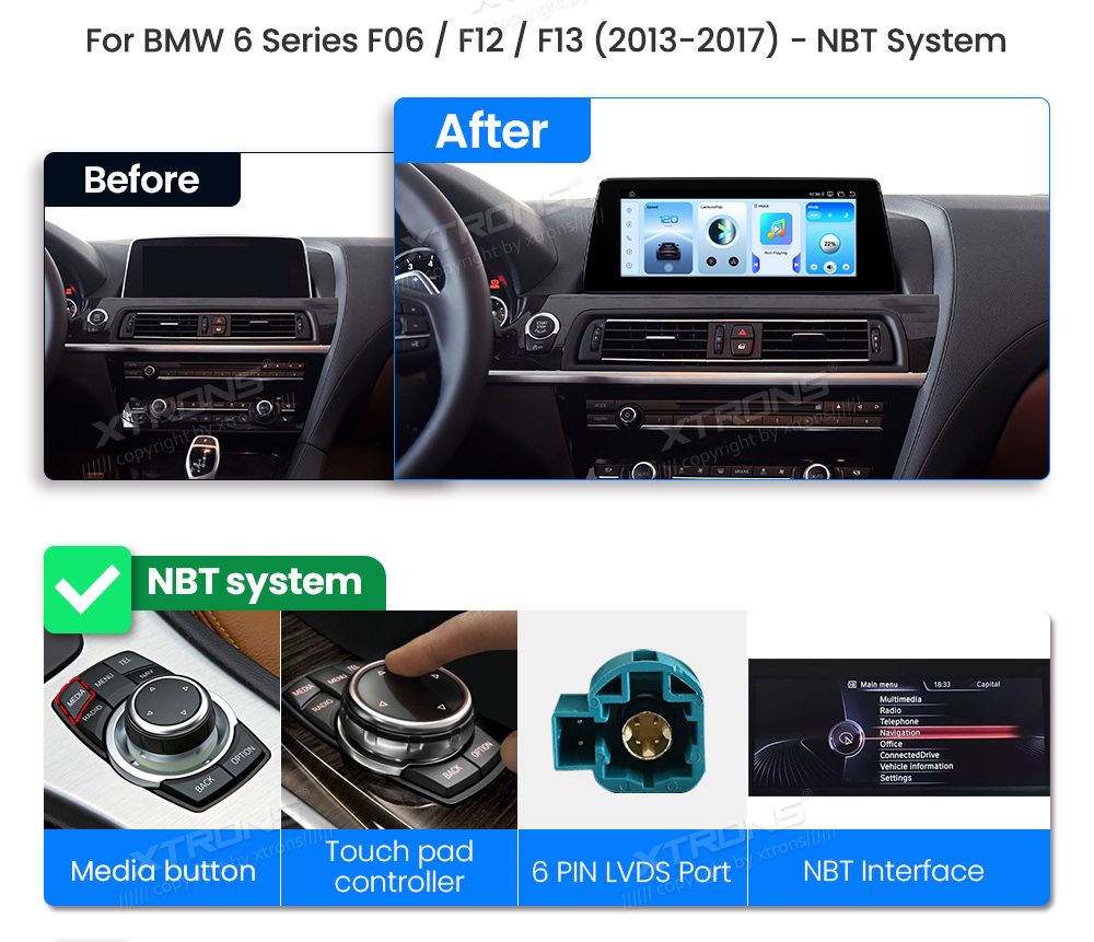 BMW 6.ser F06/F12 (2013 - 2017) | iDrive NBT  custom fit multimedia radio suitability for the car