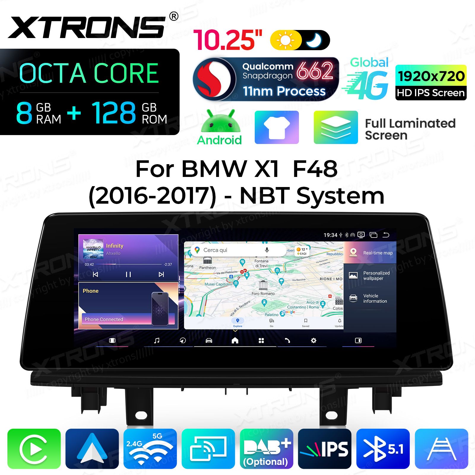 8+128Gb | 10.25"  | BMW X1 F48 (2016-2017) | iDrive NBT Android 14 GPS autoraadio ja multimeedia keskus
